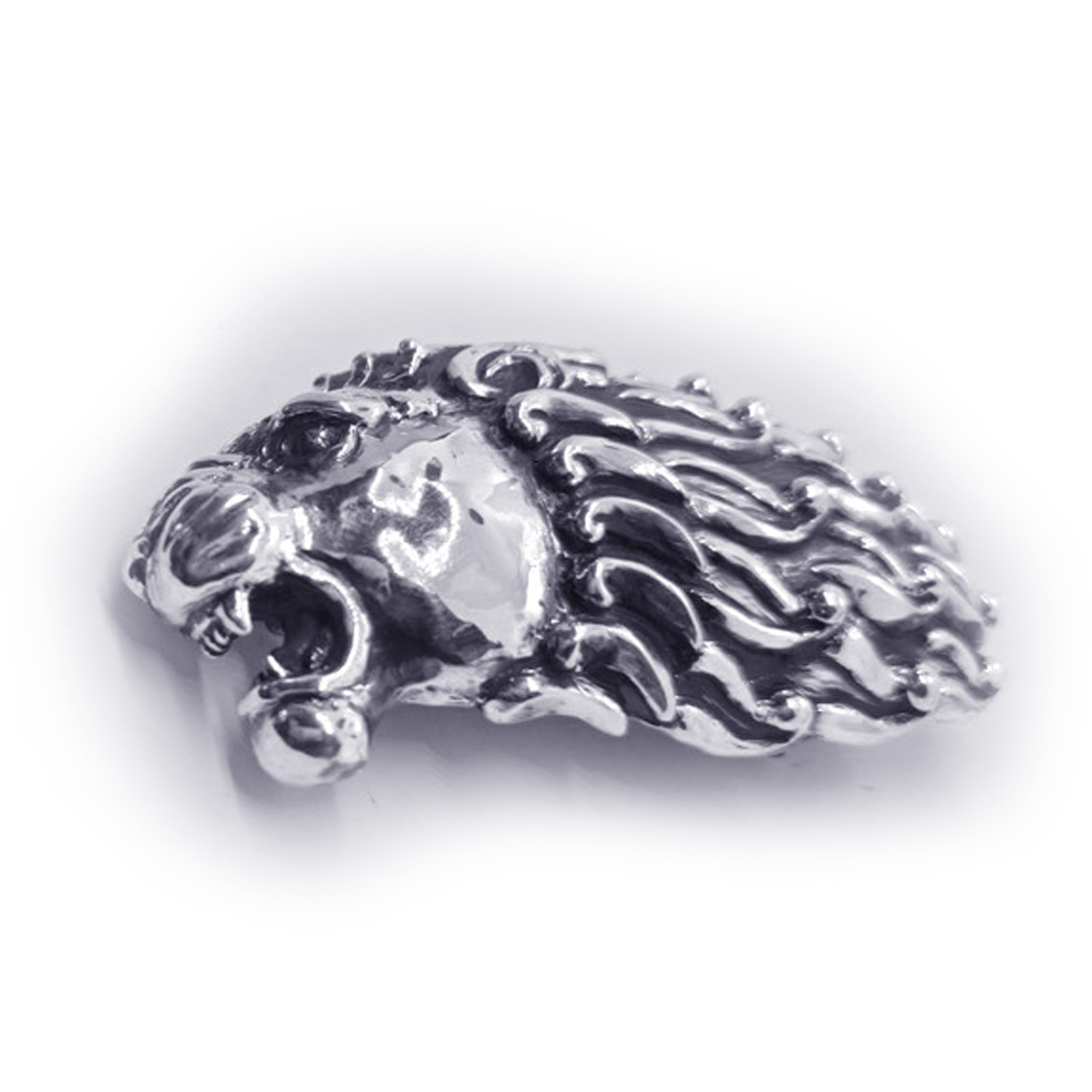 Lion Angry Head Curly Designed Hair Sterling Silver Belt Buckle