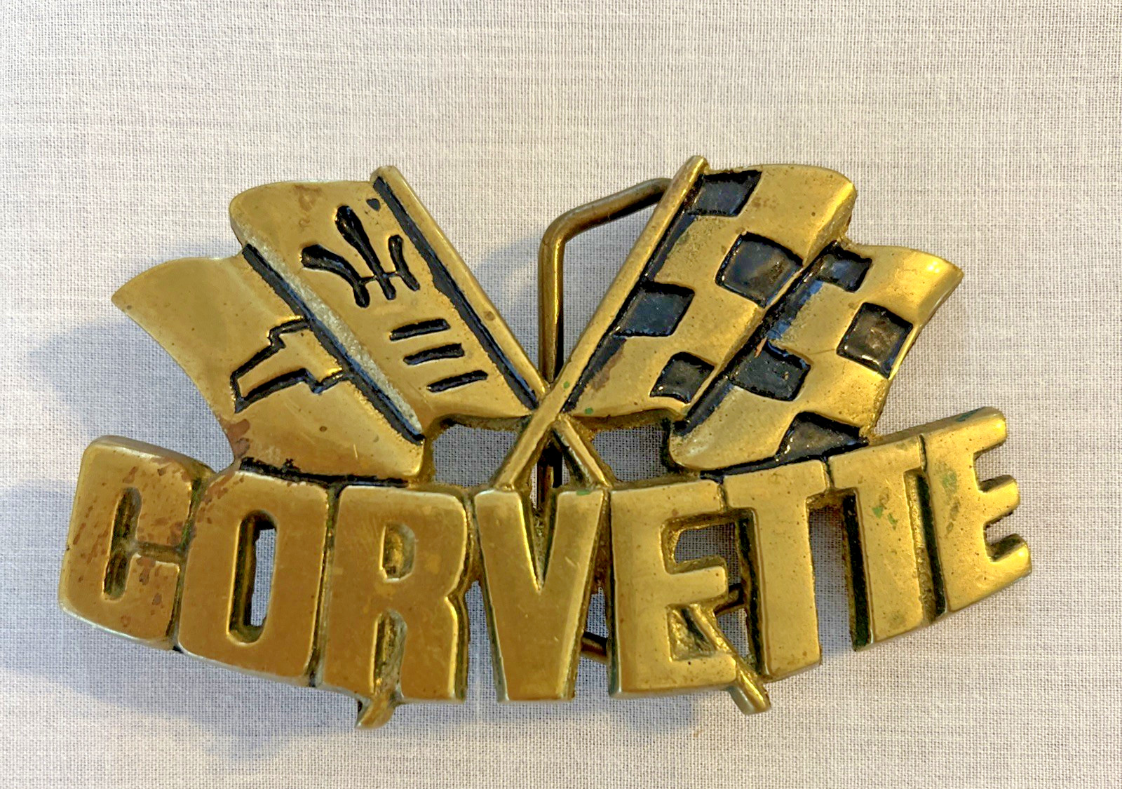 Chevy CORVETTE Belt Buckle 3-3/4×2-1/8&Prime; Solid Brass 4511 Baron 1981 Taiwan
