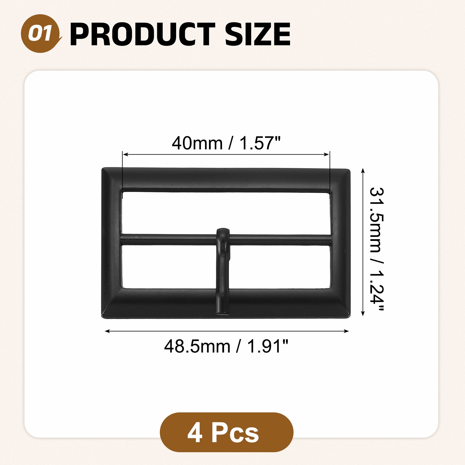 4Pcs Belt Buckle 1.57&Prime; Single Prong Rectangle Buckles Matte Black