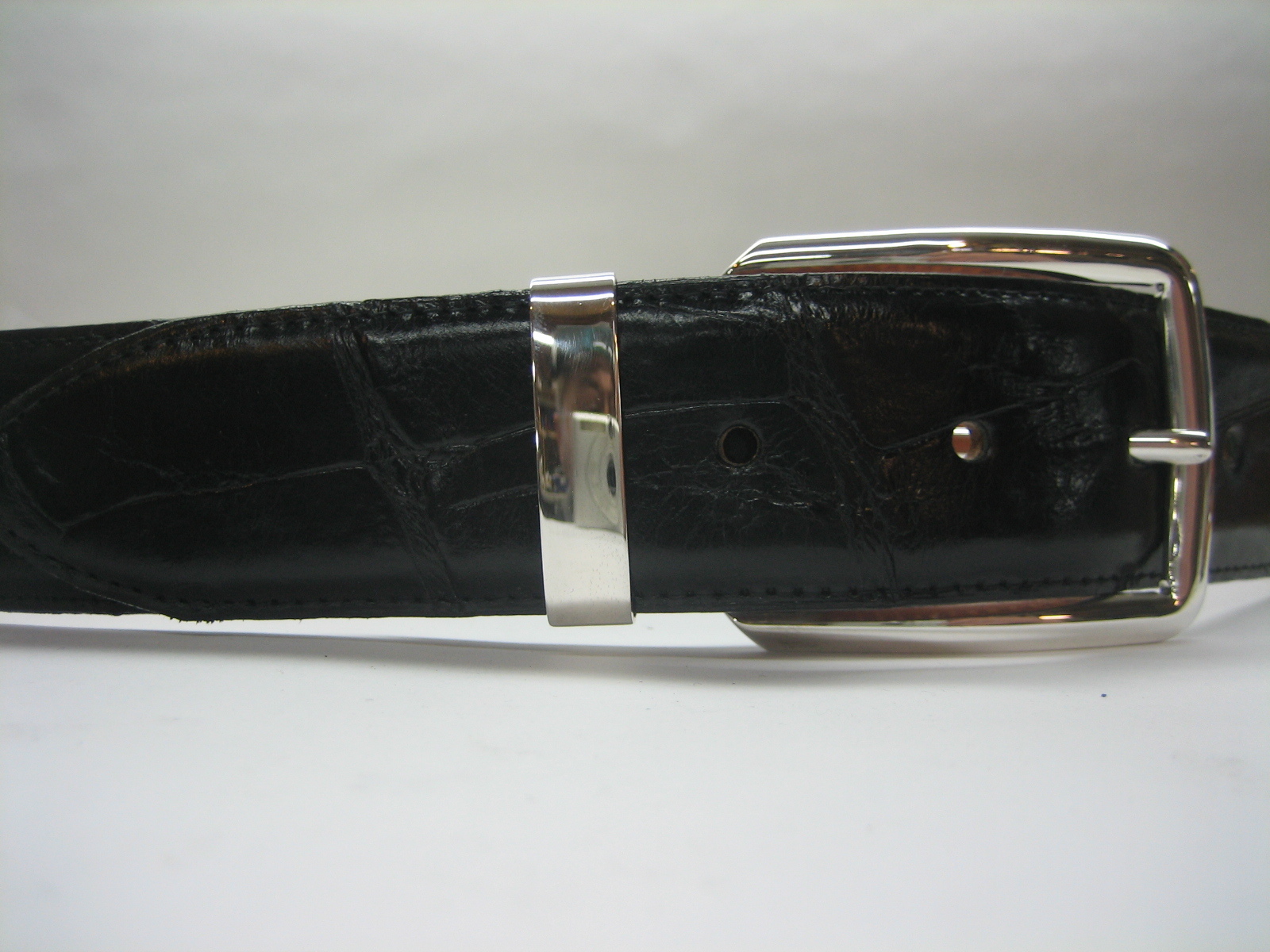 Sterling silver 925 buckle w/1.5&Prime; Genuine Alligator belt sizes 30&Prime; to 44&Prime; U.S.A.