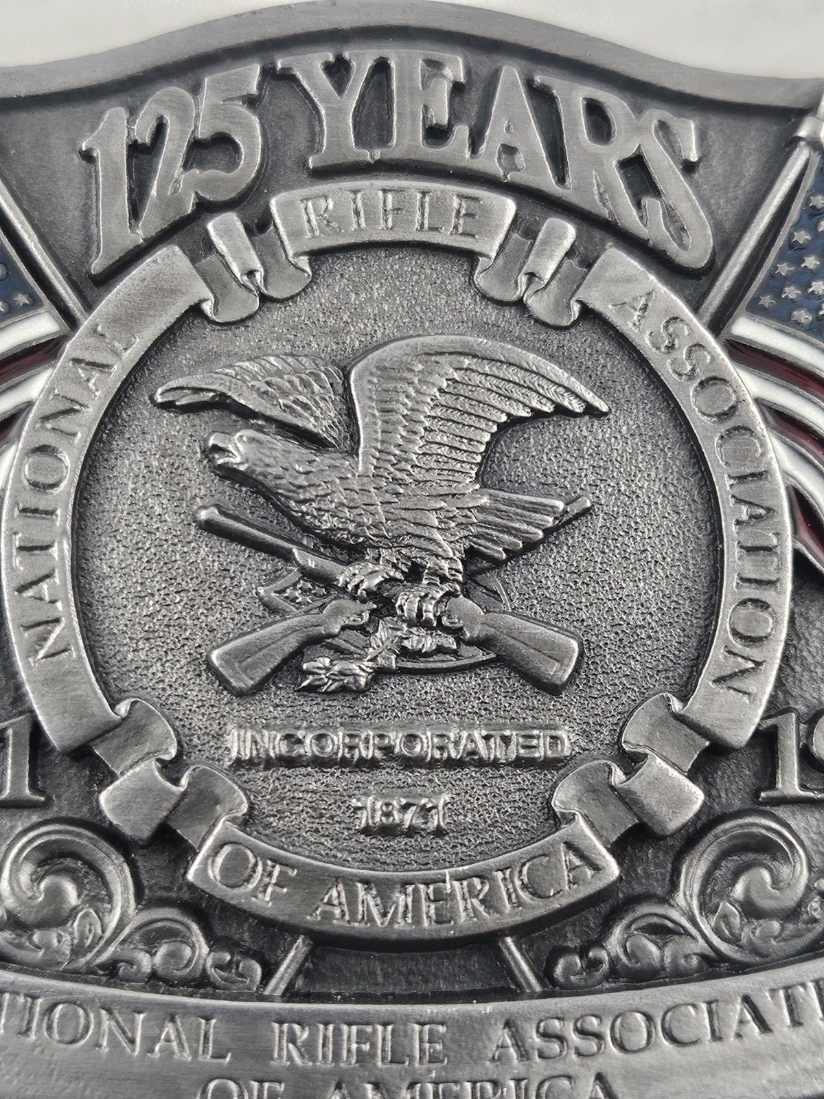 Vintage 1996 NRA National Rifle Association America 125 Years Belt Buckle Pewter