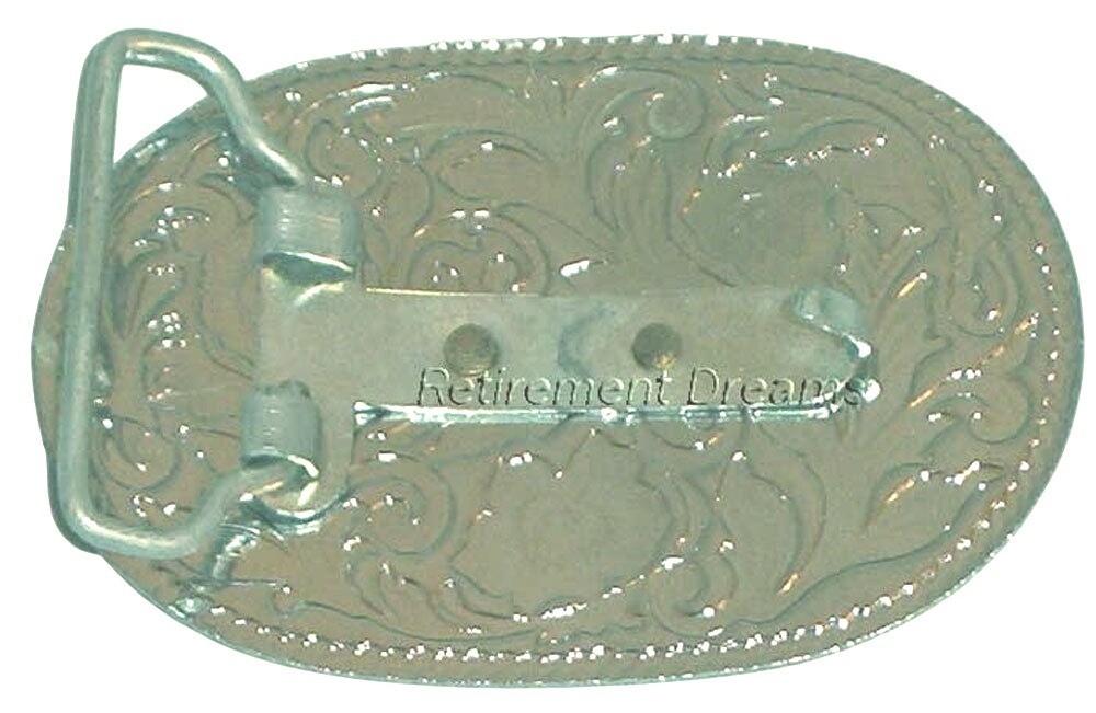 Metal Floral Belt Buckle Oval With Covered Wagon Rope Edge Design Western Motif