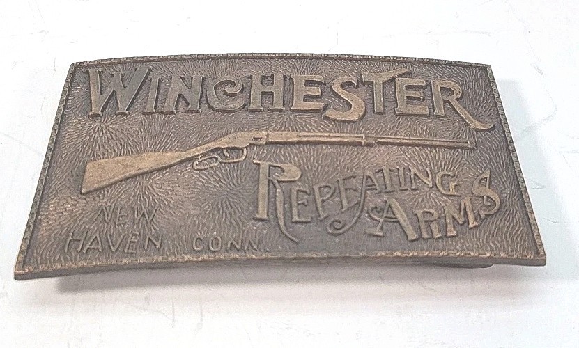 Winchester Repeating Arms New Haven Conn. Rifle Guns Vintage Brass Belt Buckle