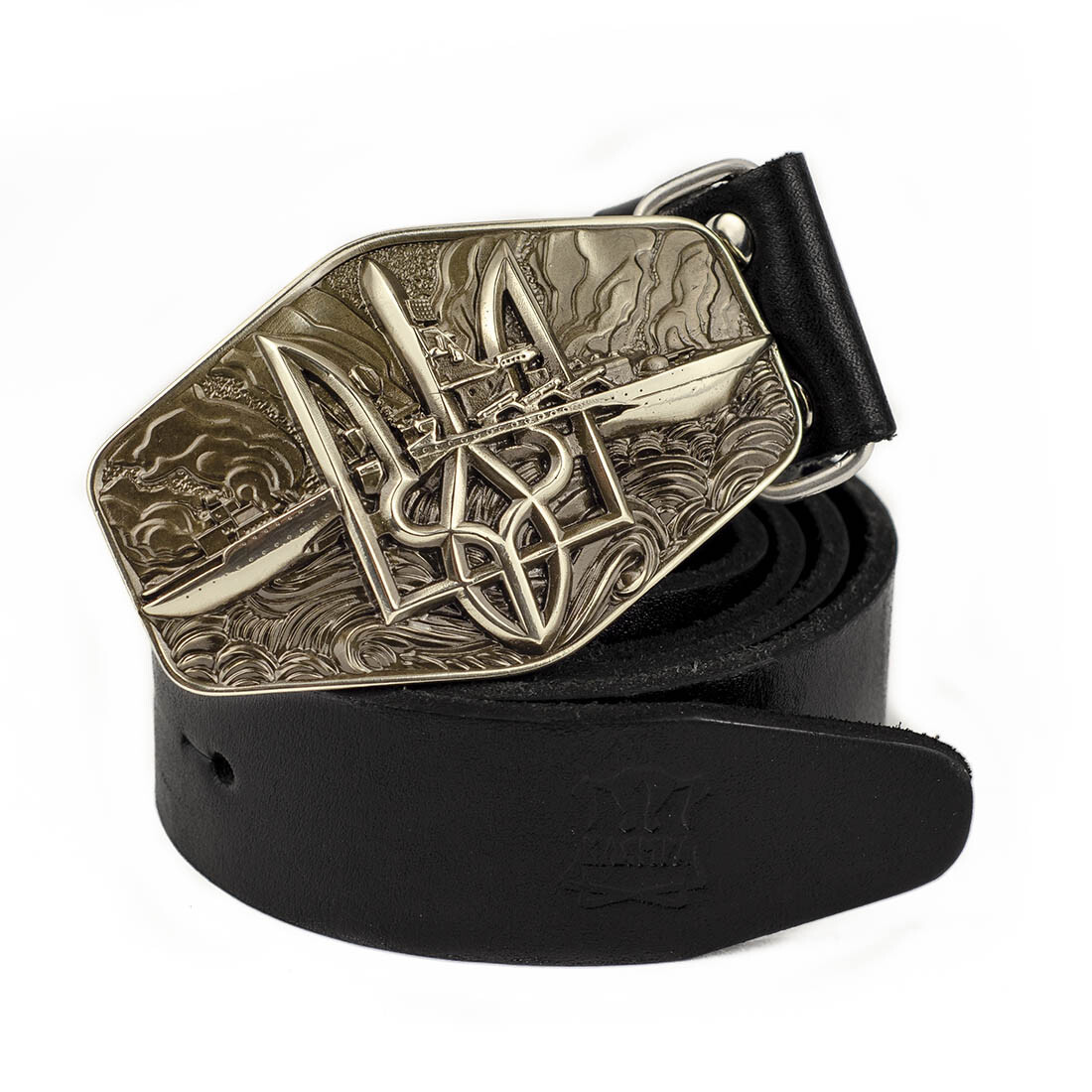 Warship done! German silver belt buckle, ukrainian trident, russian combat ship