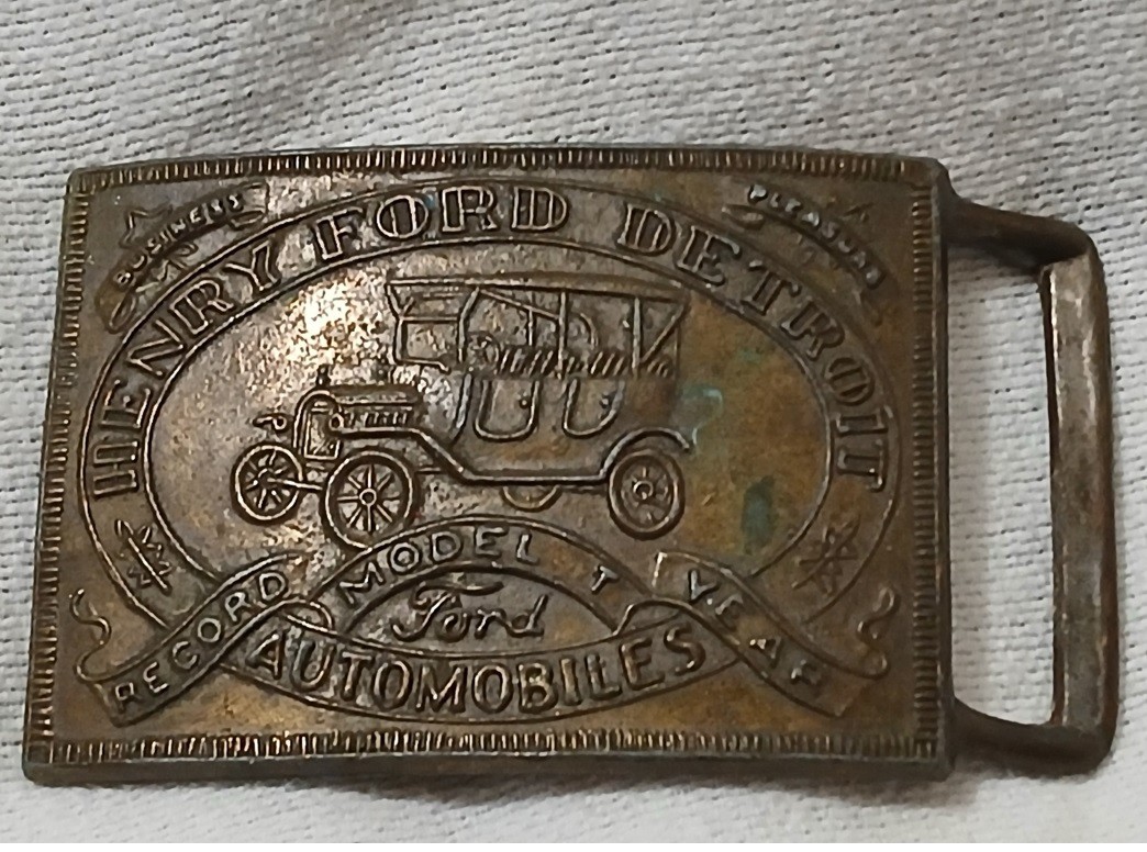 Vintage Brass Belt Buckle Henry Ford Detroit Automobiles Record Model T Year Car