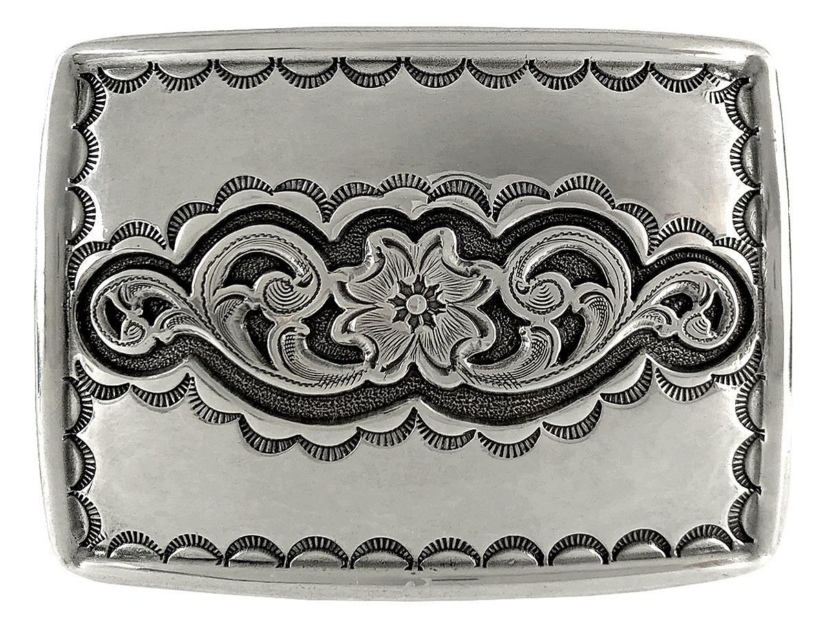 Western Floral Design Sterling Silver Plated Western Belt Buckle