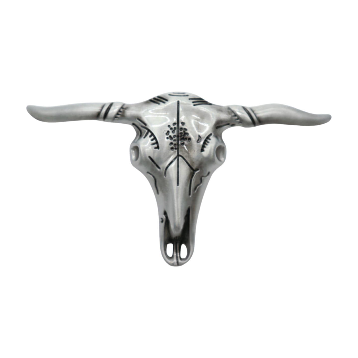 Men Western Fashion Silver Metal Big Belt Buckle Long Horn Texas Cow Bull Skull