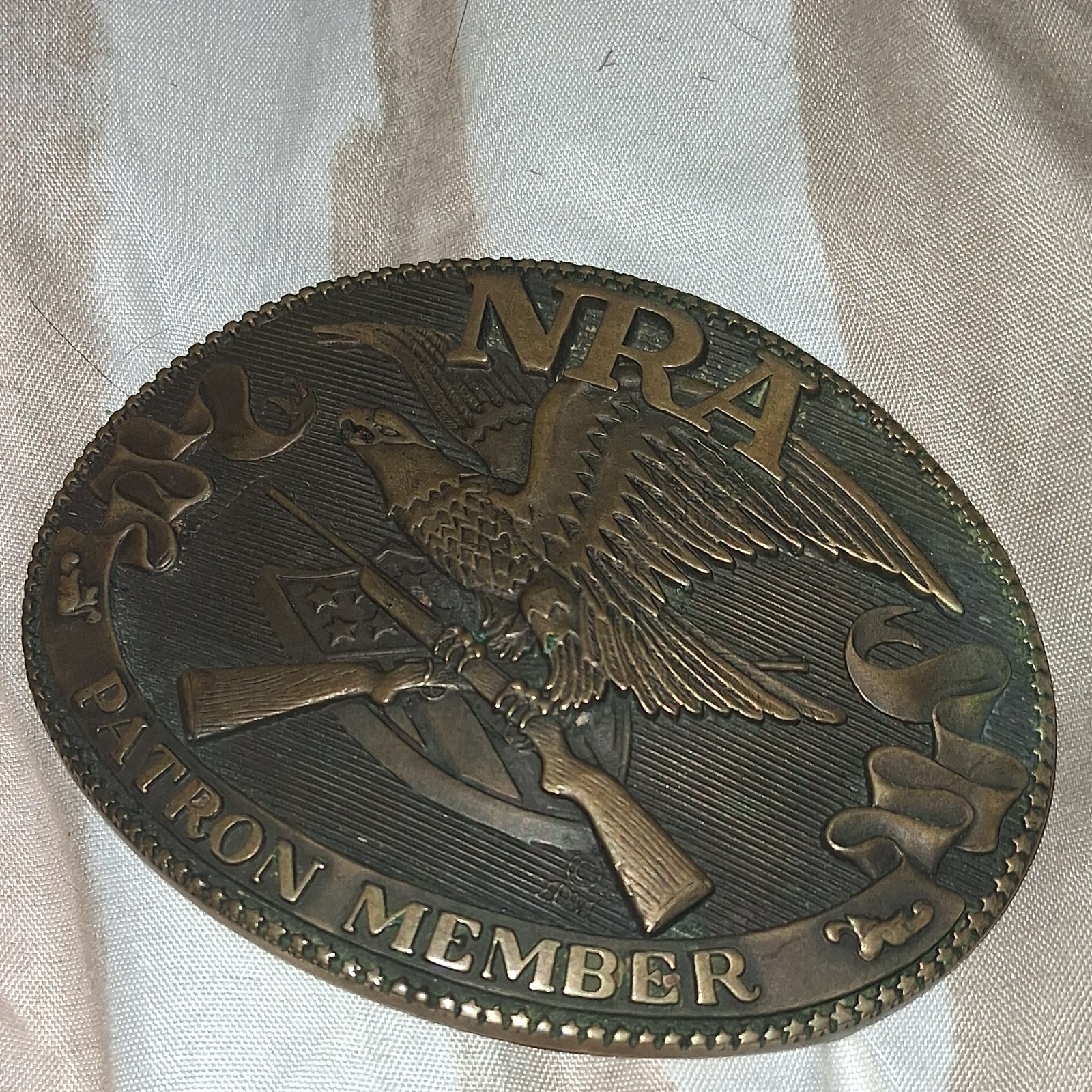 Norman Company Solid Brass Oval Western BeltBuckle 1970s NRA Eagle Patron Member