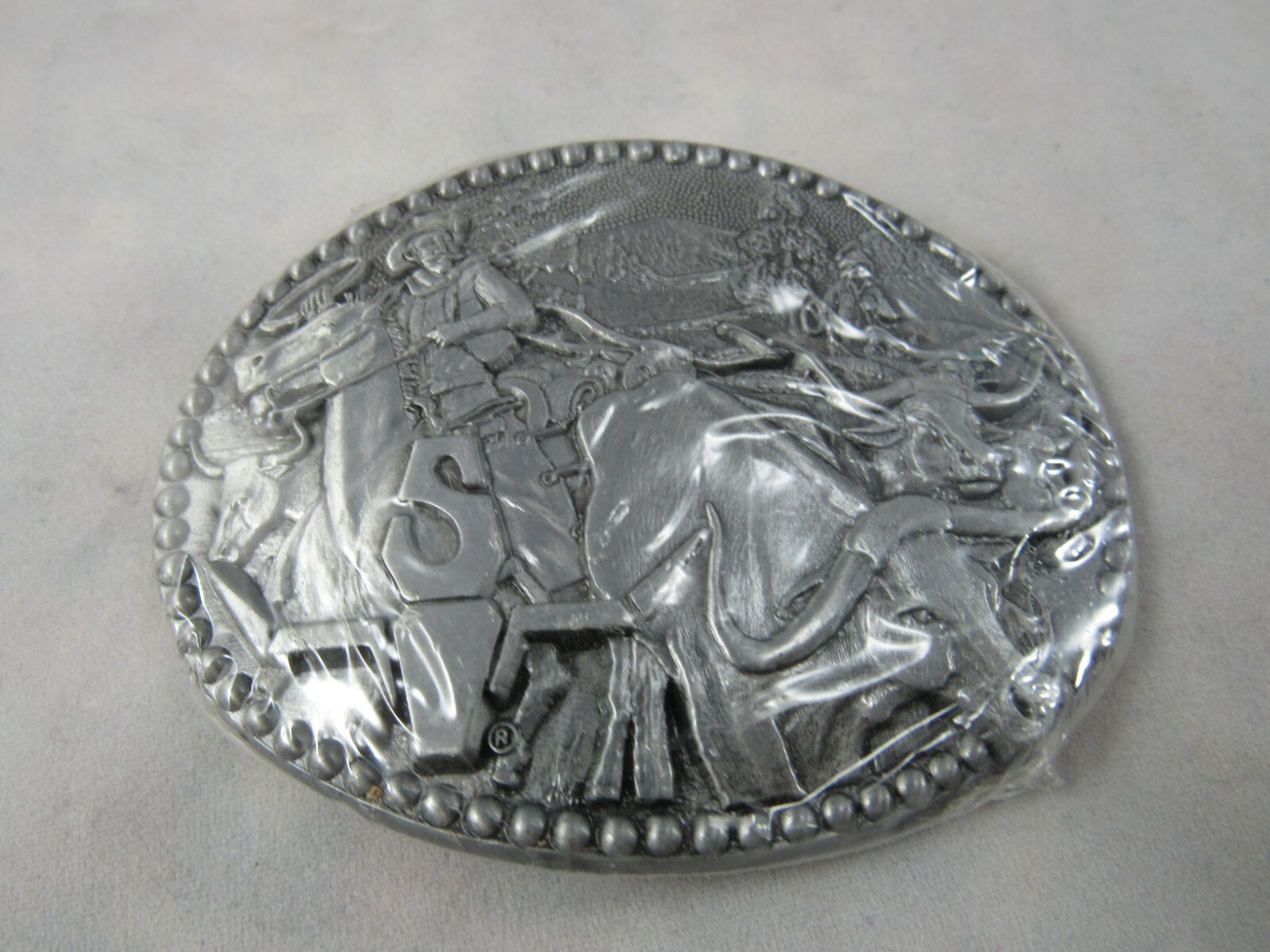 Vintage ADM Zee Series Cowboy Long Horn Steer Design Metal Belt Buckle