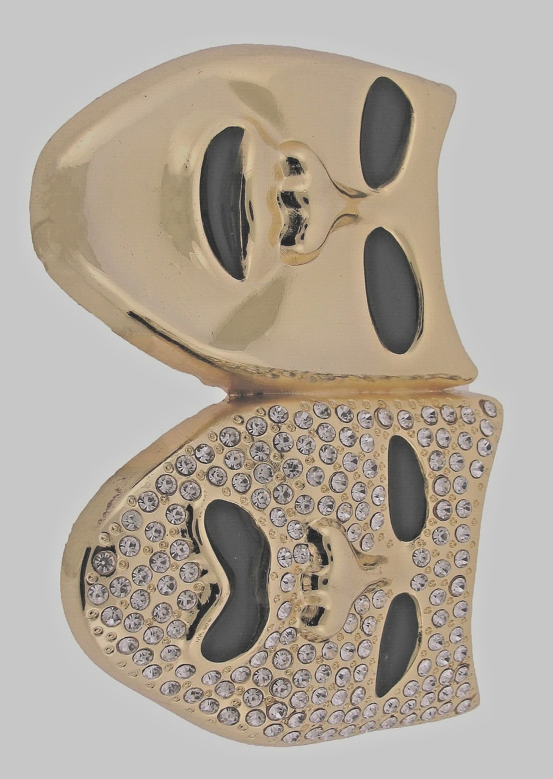 Skull Belt Buckle Halloween Party Cosplay Costume Gold Metal Bling Rhinestones