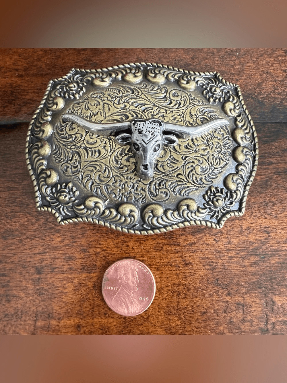 Western Steer Head Belt Buckle Antique Brass Silver Tone