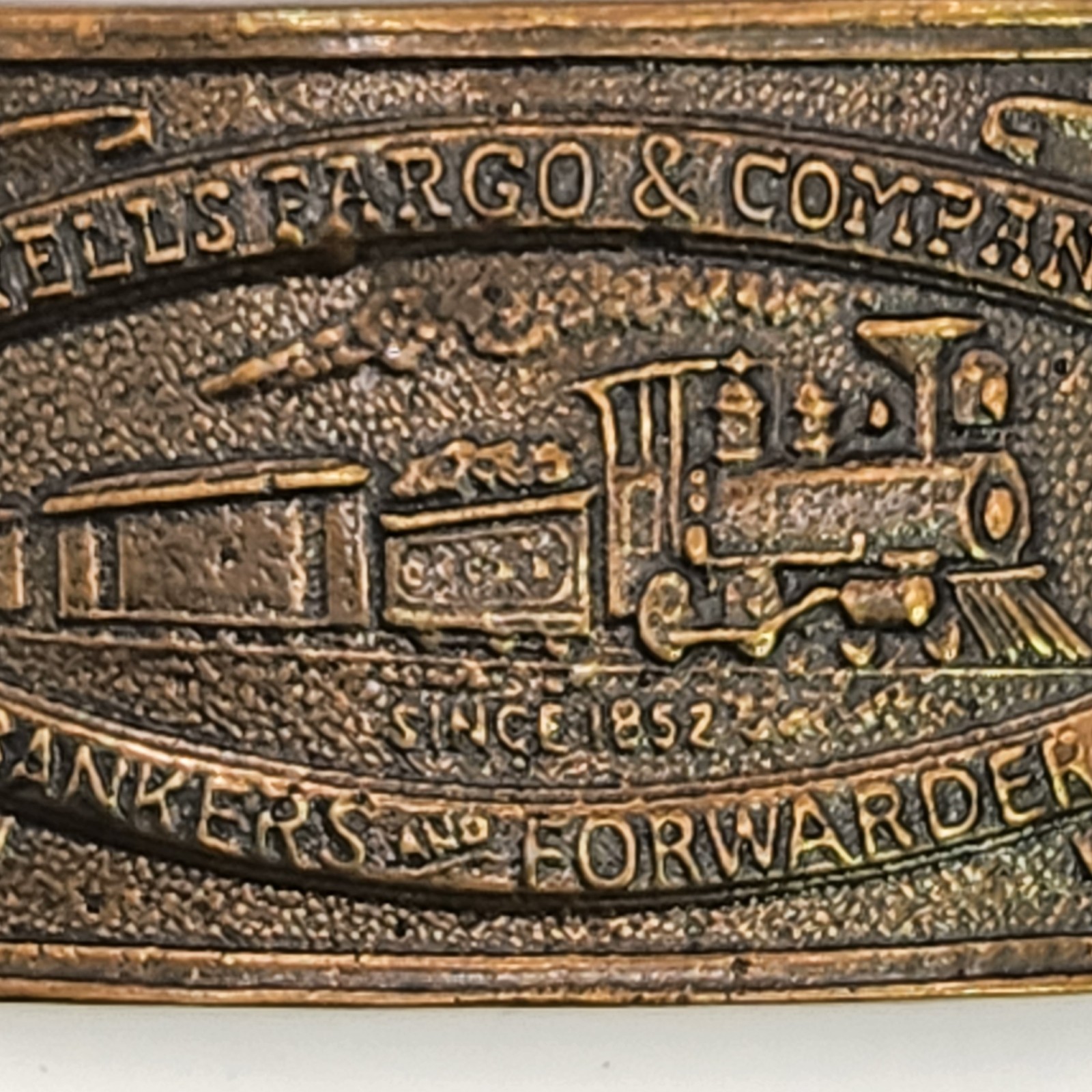 Vintage Wells Fargo & Company Stage Coach Banker Forwarders Bronze Belt Buckle
