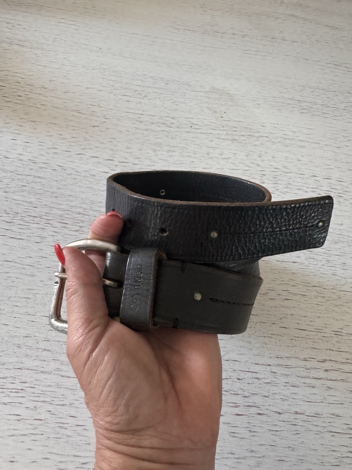 Calvin Klein Black Genuine Leather Silver Buckle Belt Size Large unisex