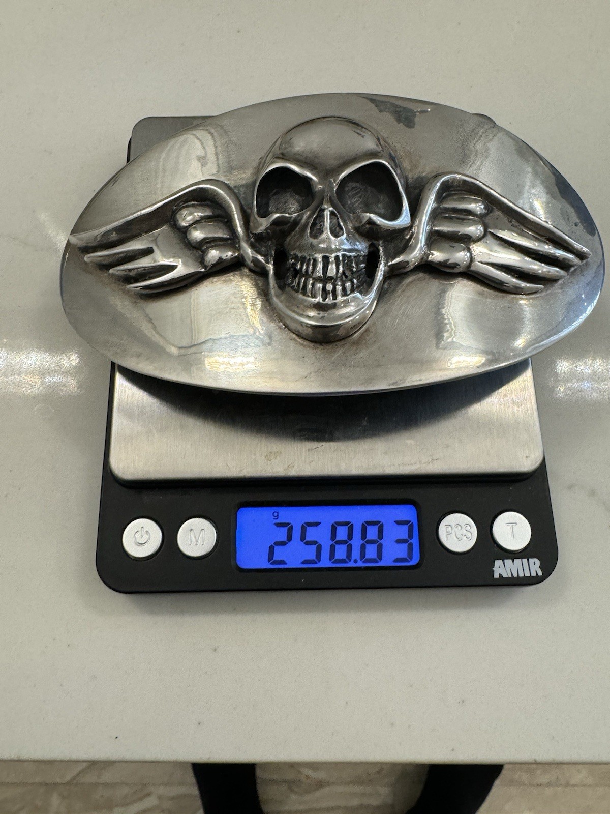 « RARE&Massive 259 grms 5 x 3 » King Baby Studio Sterling Skull Belt Buckle $4000