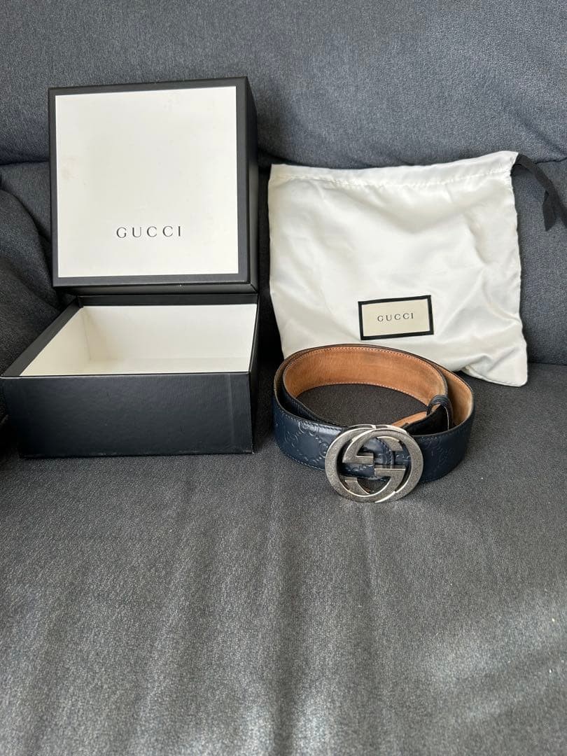 GUCCI Pre-Owned Black Leather Belt Silver