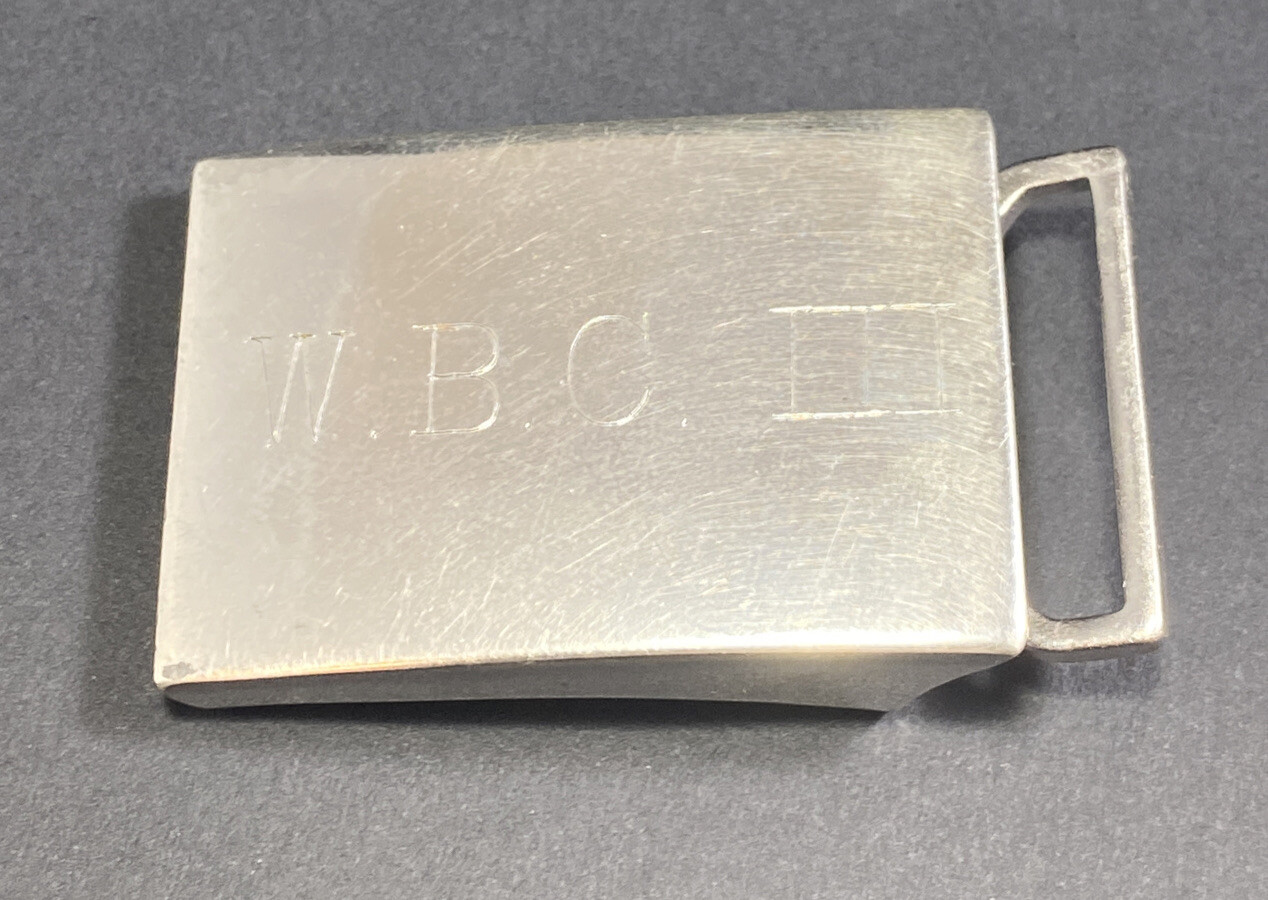 Vintage Simmons Sterling Belt Buckle Etched Monogram WBC III Fine