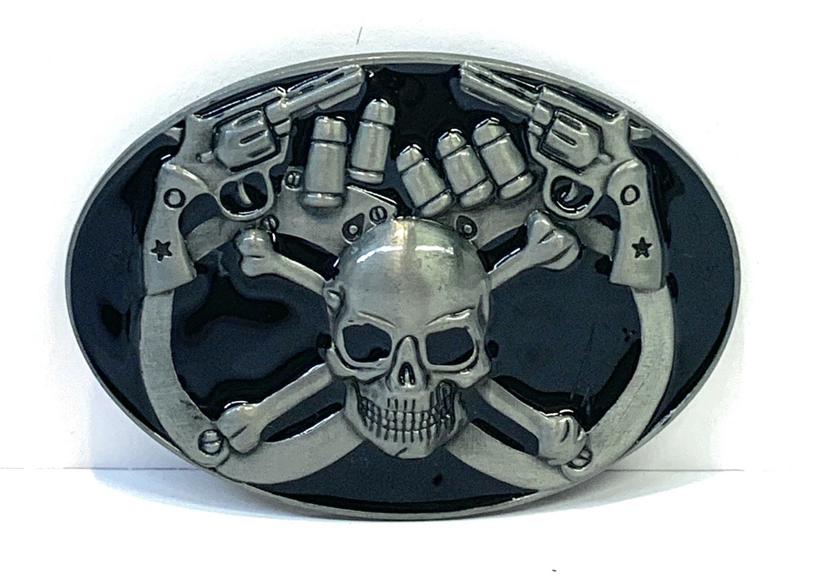 Skull & Crossbones Belt Buckle Pewter & Epoxy 3.75x 2.5” Fit Up To 1.75” Belt 16