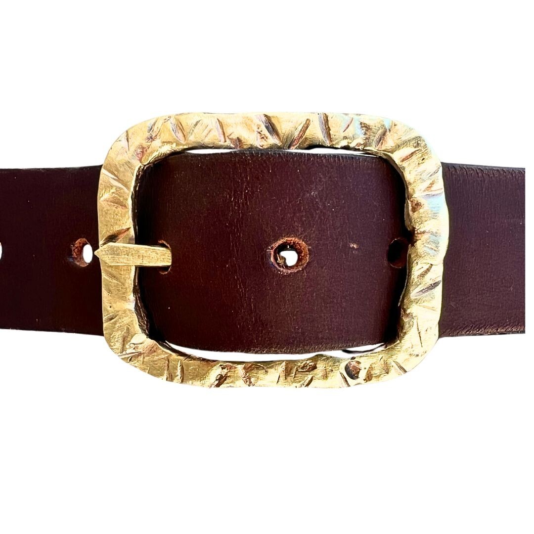 Handmade Solid Brass Belt Buckle USA | 1.5&Prime; « THE ROAD » Retro Artisan Buckle Men