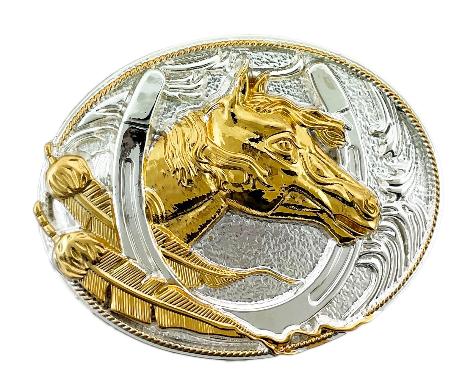 Horse Feather Belt Buckle Men Women Western Cowboy Rodeo Gold Silver Metal Skull