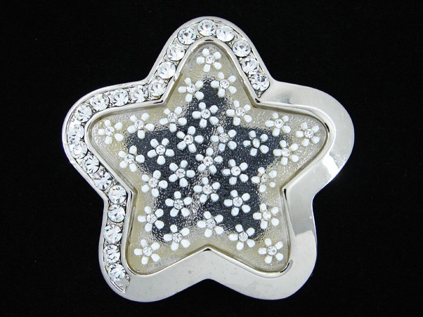 RG07104 *NOS* REALLY COOL *STAR & FLOWER PATTERN* FASHION SILVERTONE BELT BUCKLE