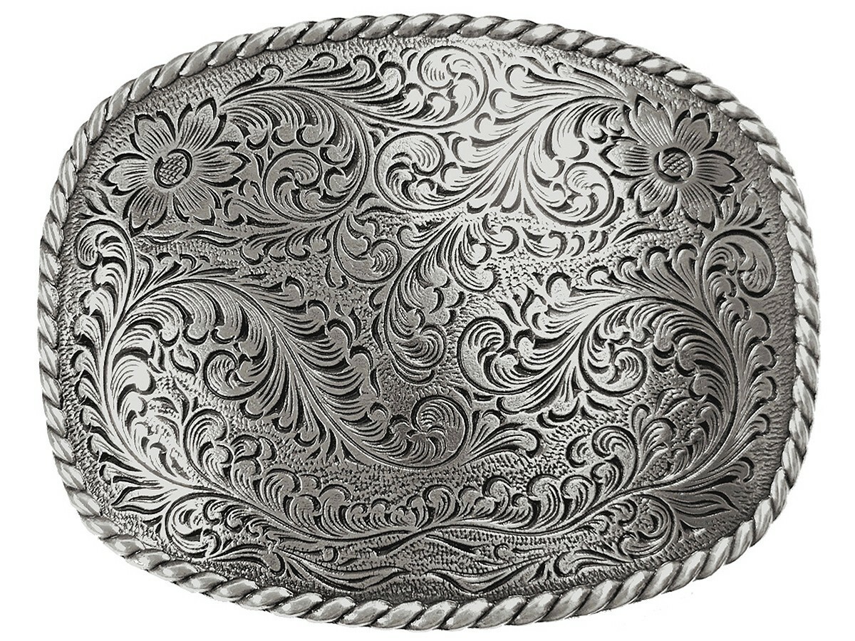 Classic Vintage Western Cowboy Antiqued Silver Floral Belt Buckle 9×6.5cm Mens