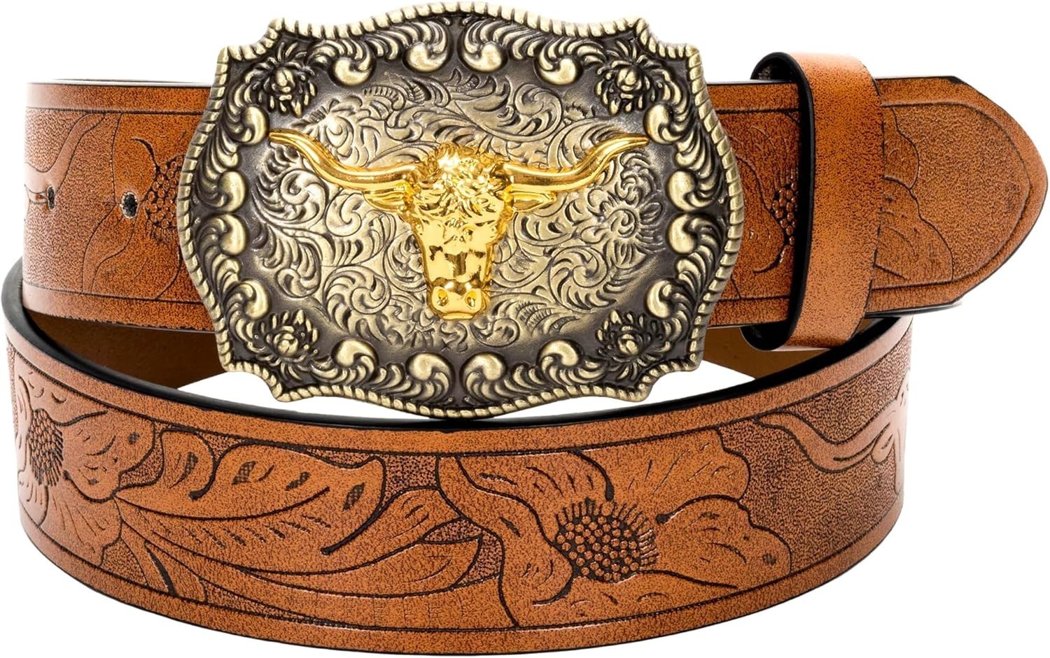 Western Cowboy-Belts for Men Big-Buckle Longhorn-Bull PU-Leather Rodeo Cowgir…
