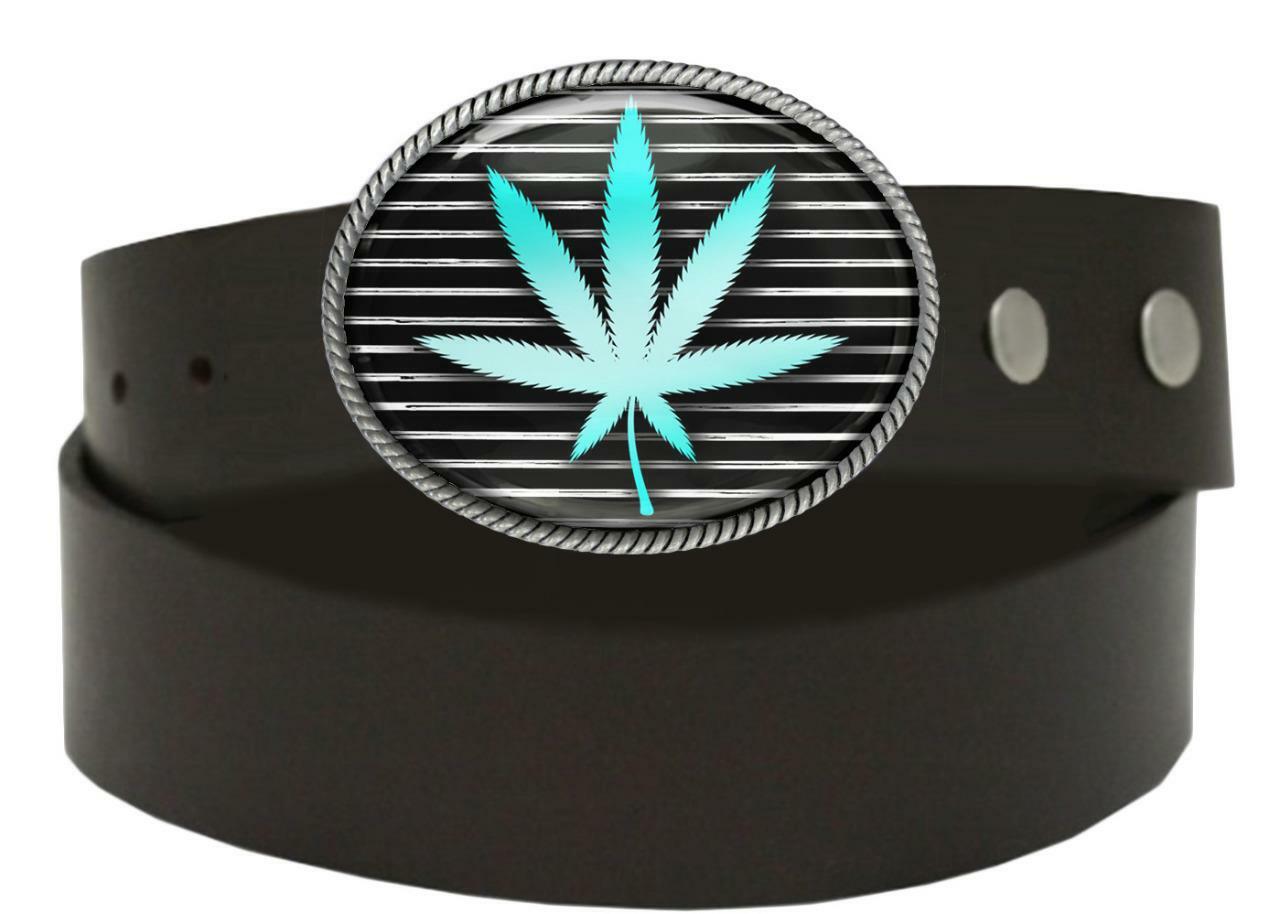 Stoner Belt Buckle – Marijuana Pot Stripes Handmade Oval Belt Buckle