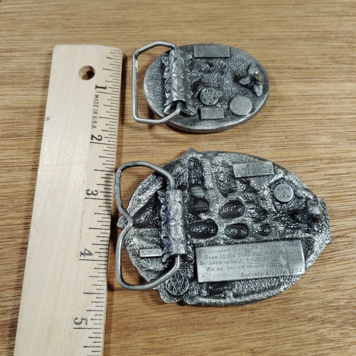 TWO Vintage Bergamot Brass Works Sailing Ship Belt Buckle Kipling 1980&rsquo;s USA
