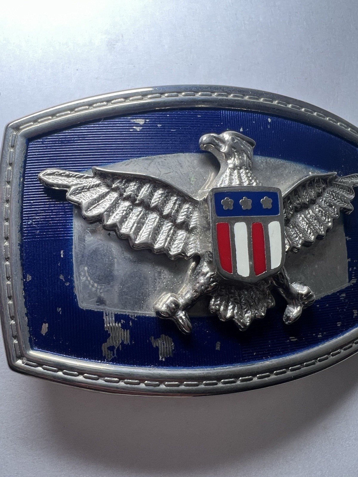 VTG Belt Buckle with Silver Toned Eagle and Flag USA
