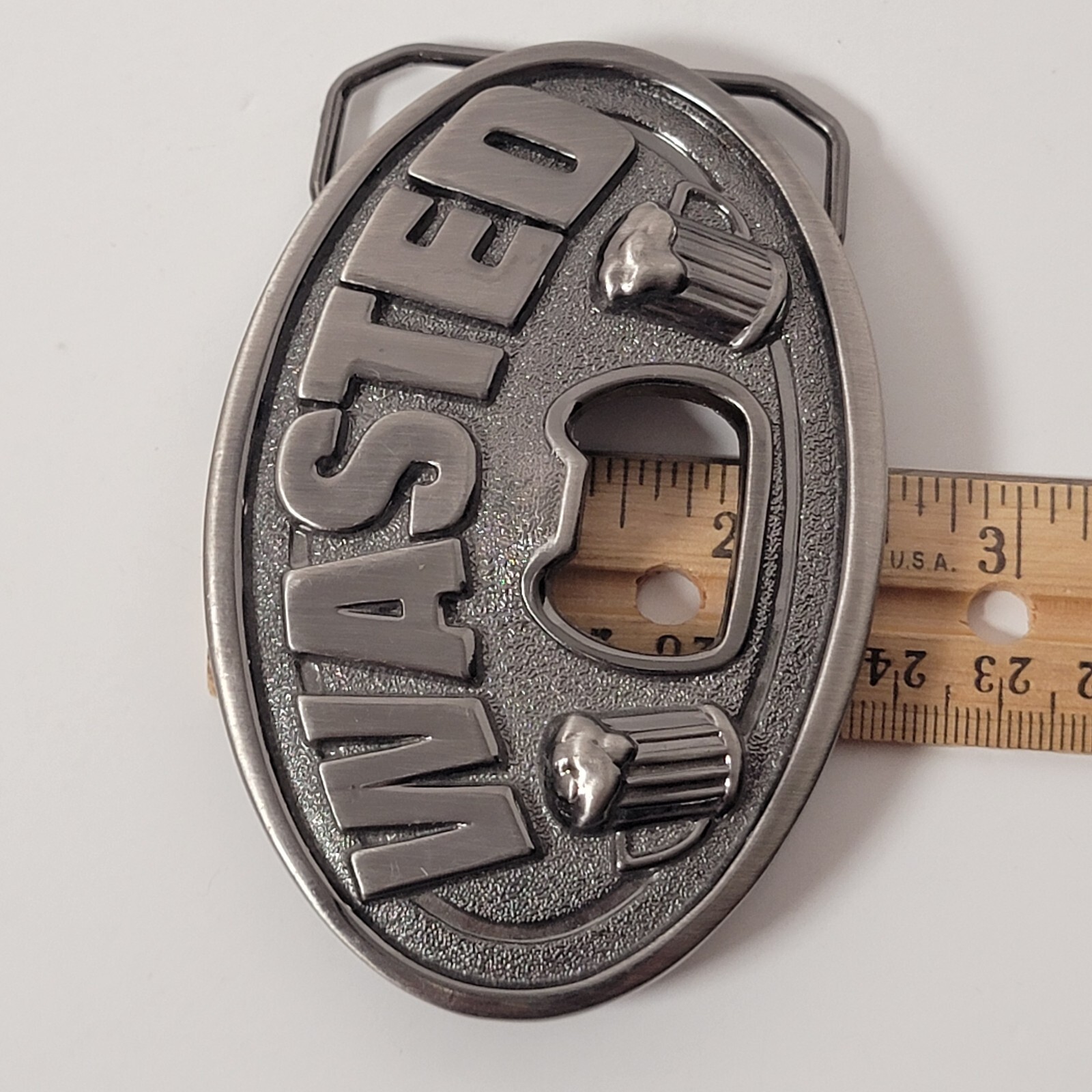 WASTED Two Beers Novelty Party Drinking Belt Buckle Bottle Opener Approx 3.5×2.5