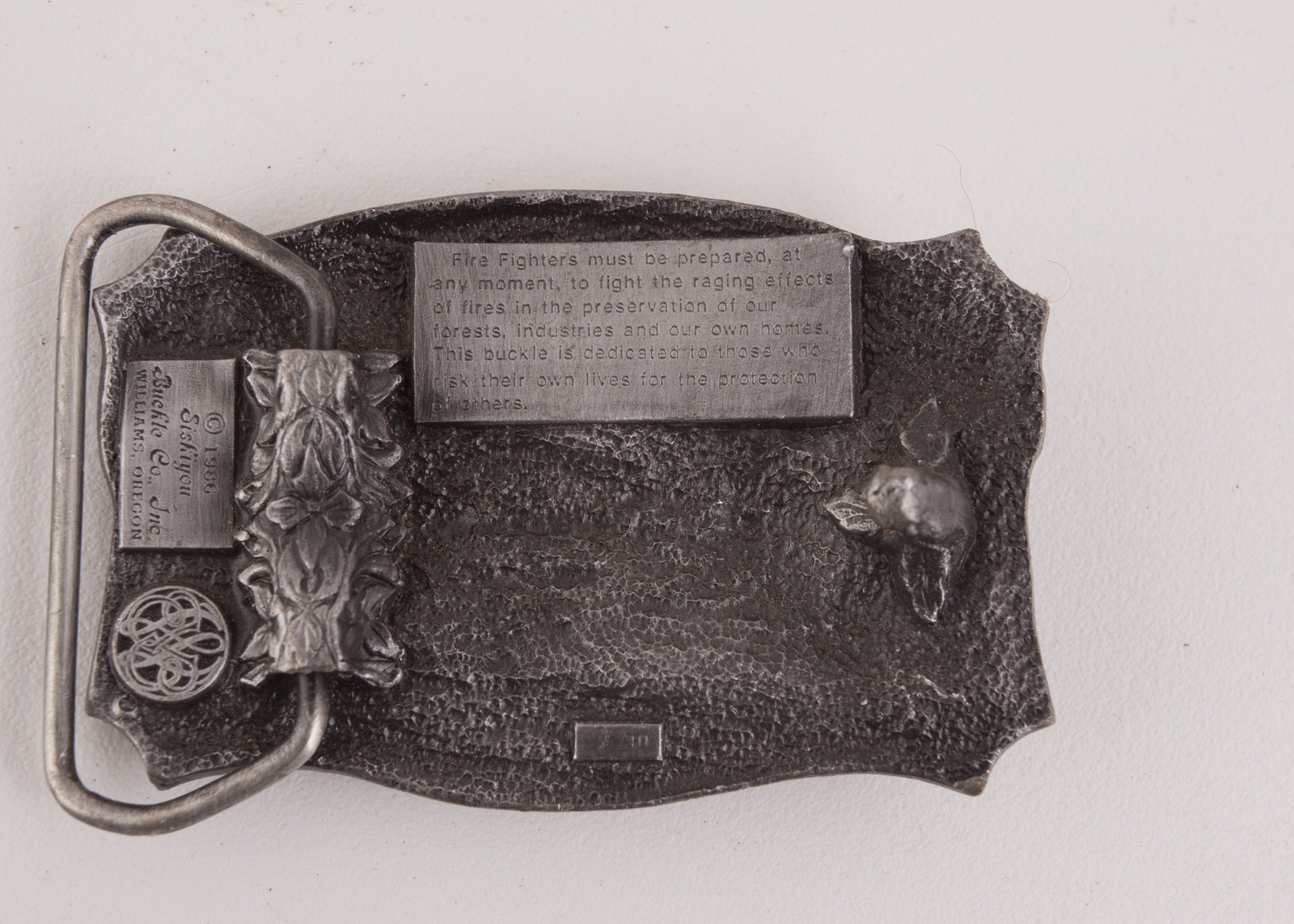 American Fire Fighters FD Belt Buckle Siskiyou Williams Oregon Pewter Truck