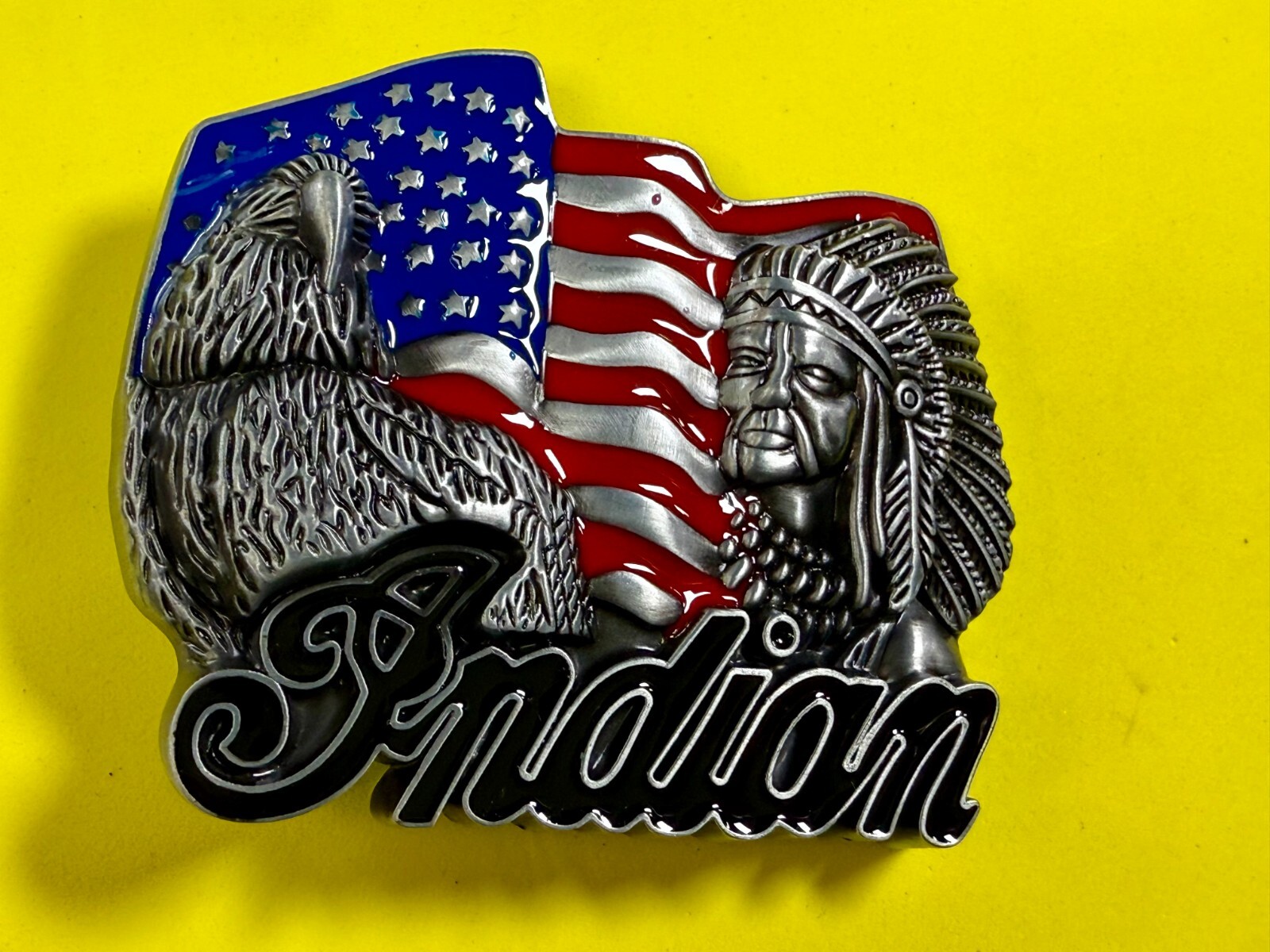 Native American Indian Commemorative Cutout New Belt Buckle – Eagle & USA Flag