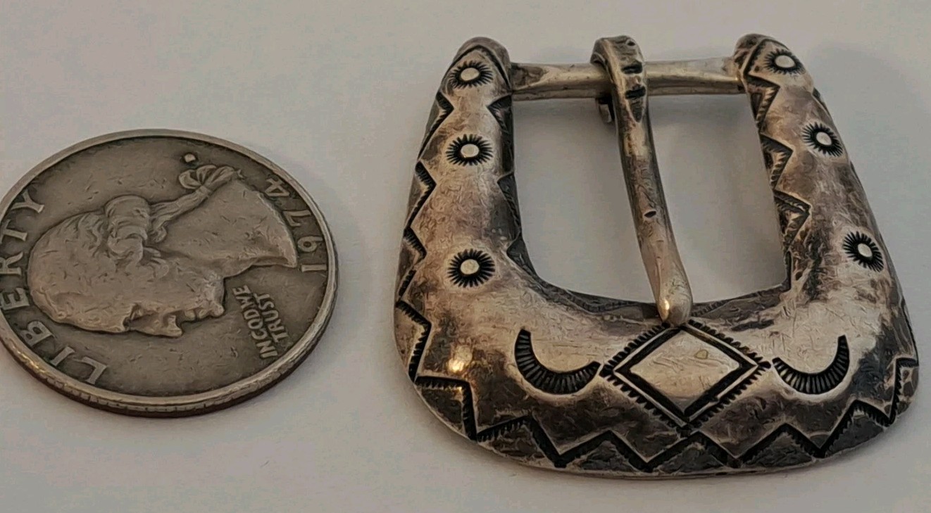 Native American OLD PAWN Navajo Sterling Silver Hand Stamped Belt Buckle OLD