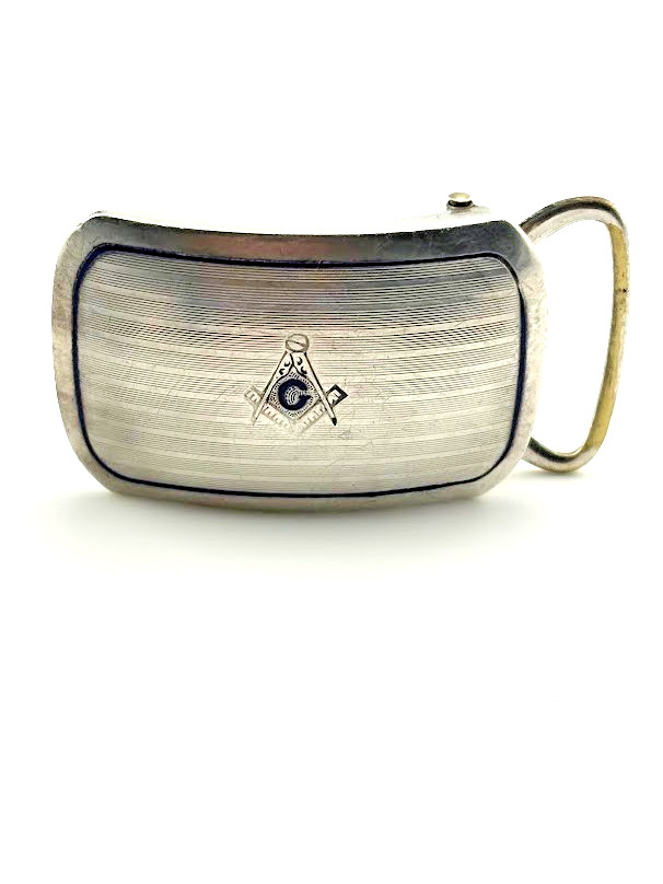 VINTAGE MARSH STERLING SILVER MASONIC BLUE ENAMEL HISTORIC BELT BUCKLE 17G 2144