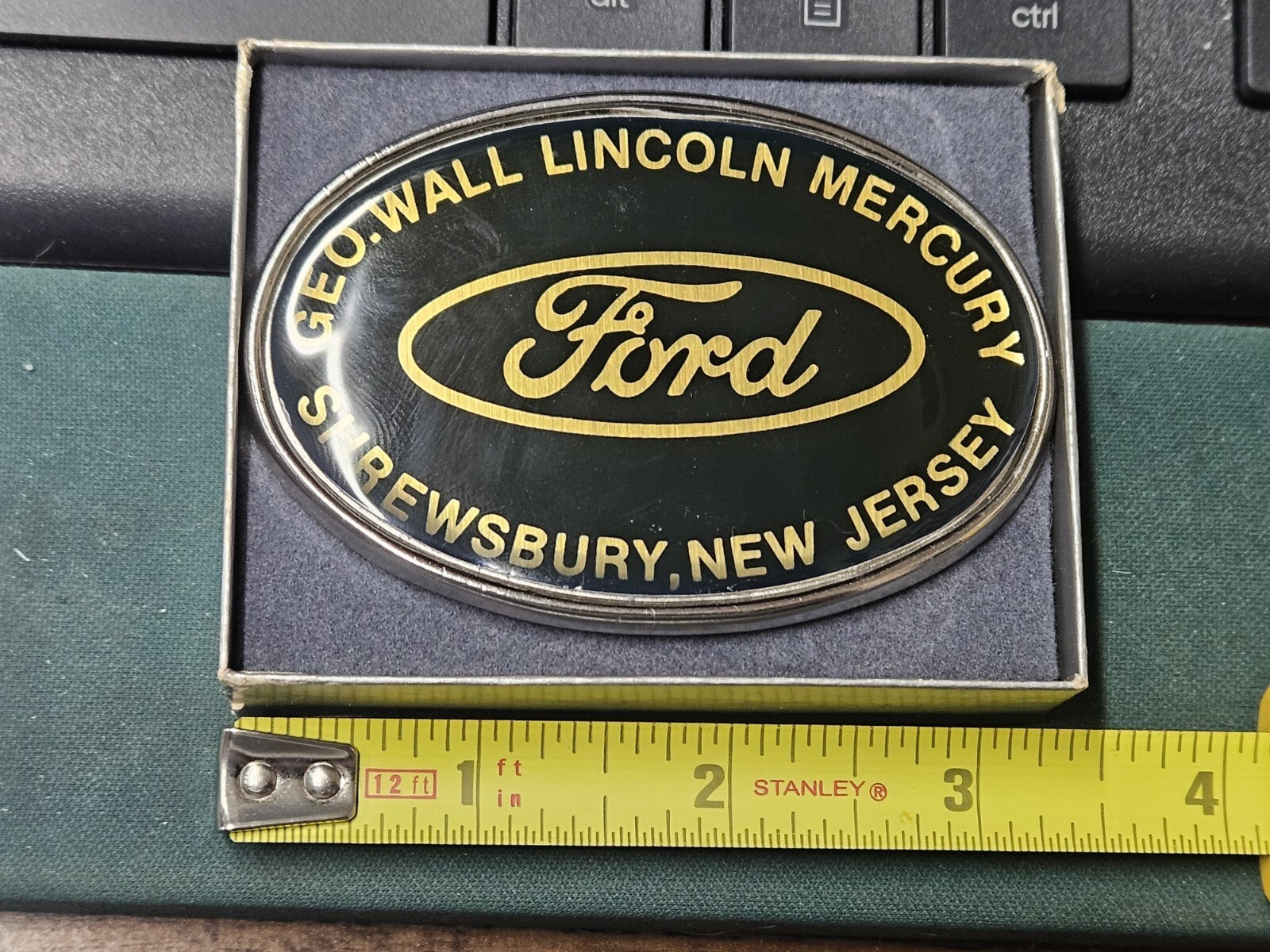 VINTAGE GEO. WALL FORD LINCOLN-MERCURY SHREWSBURY NEW JERSEY ADV BELT BUCKLE