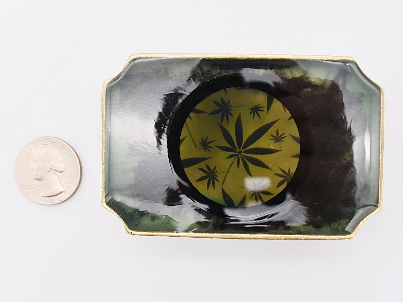 Hologram Pot Leaf Marijuana Solid Brass & Casting Resin Handmade Belt Buckle
