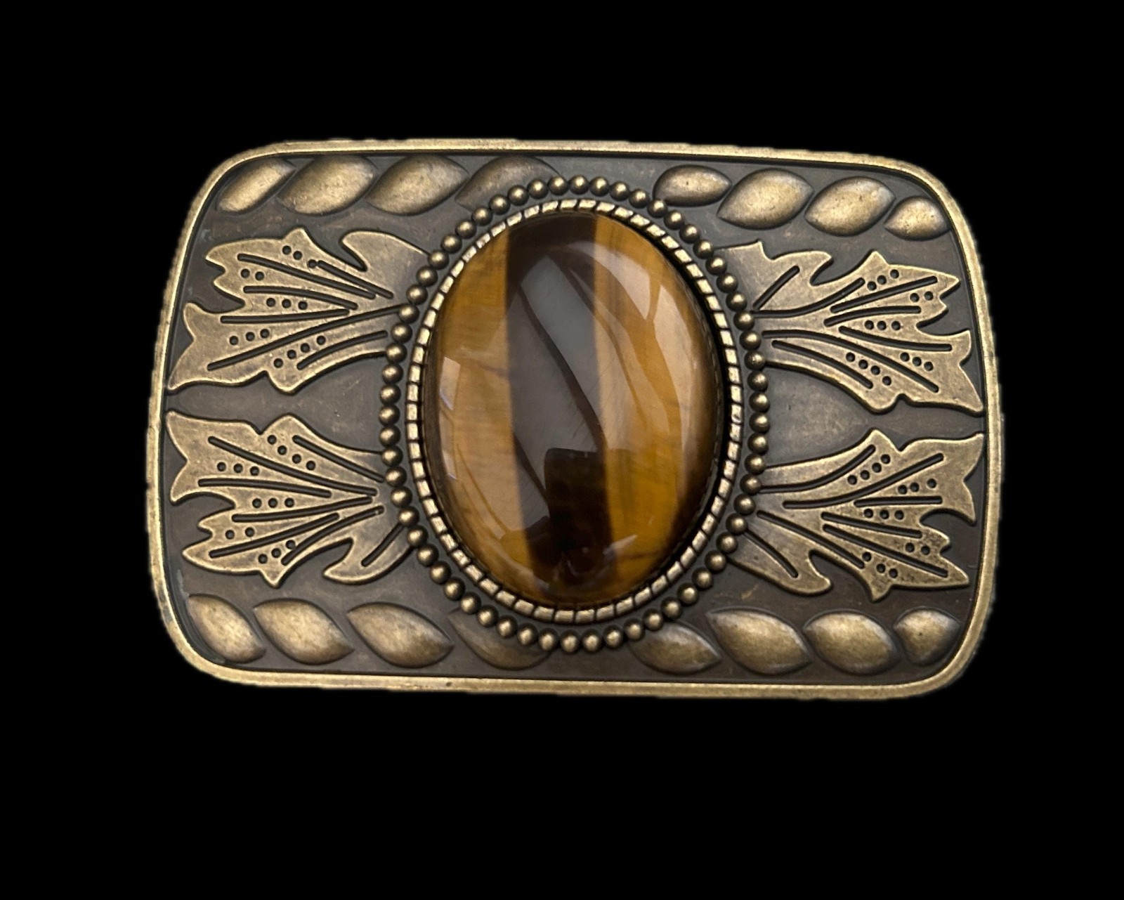 Tiger Eye Belt Buckle Antique Gold Western Cowboy Rodeo Cowgirl Statement Style