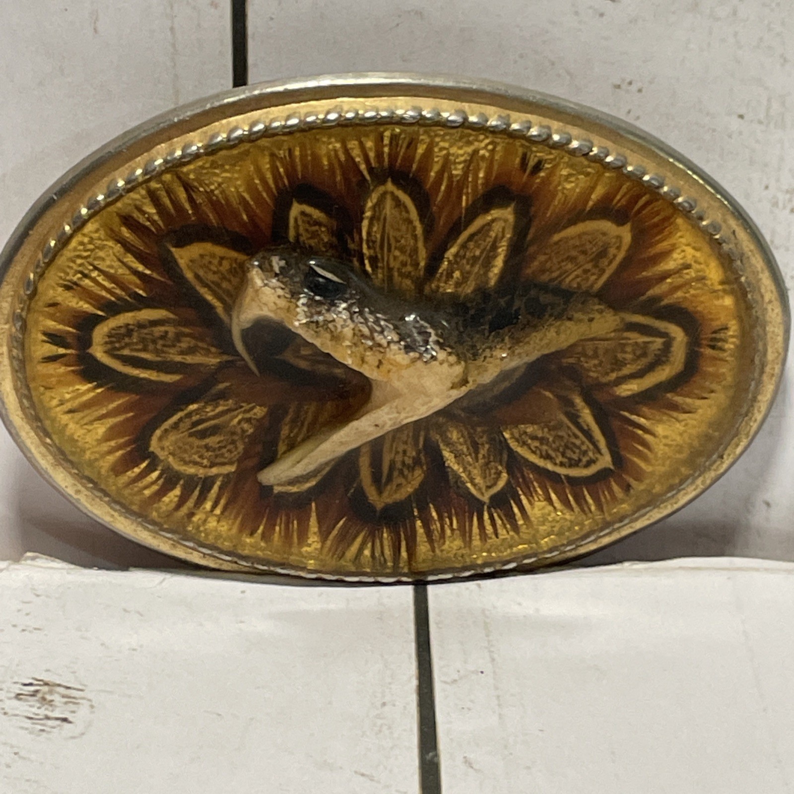Vintage Rattlesnake Head Oval Belt Buckle Rare. Very Nice Made In The USA