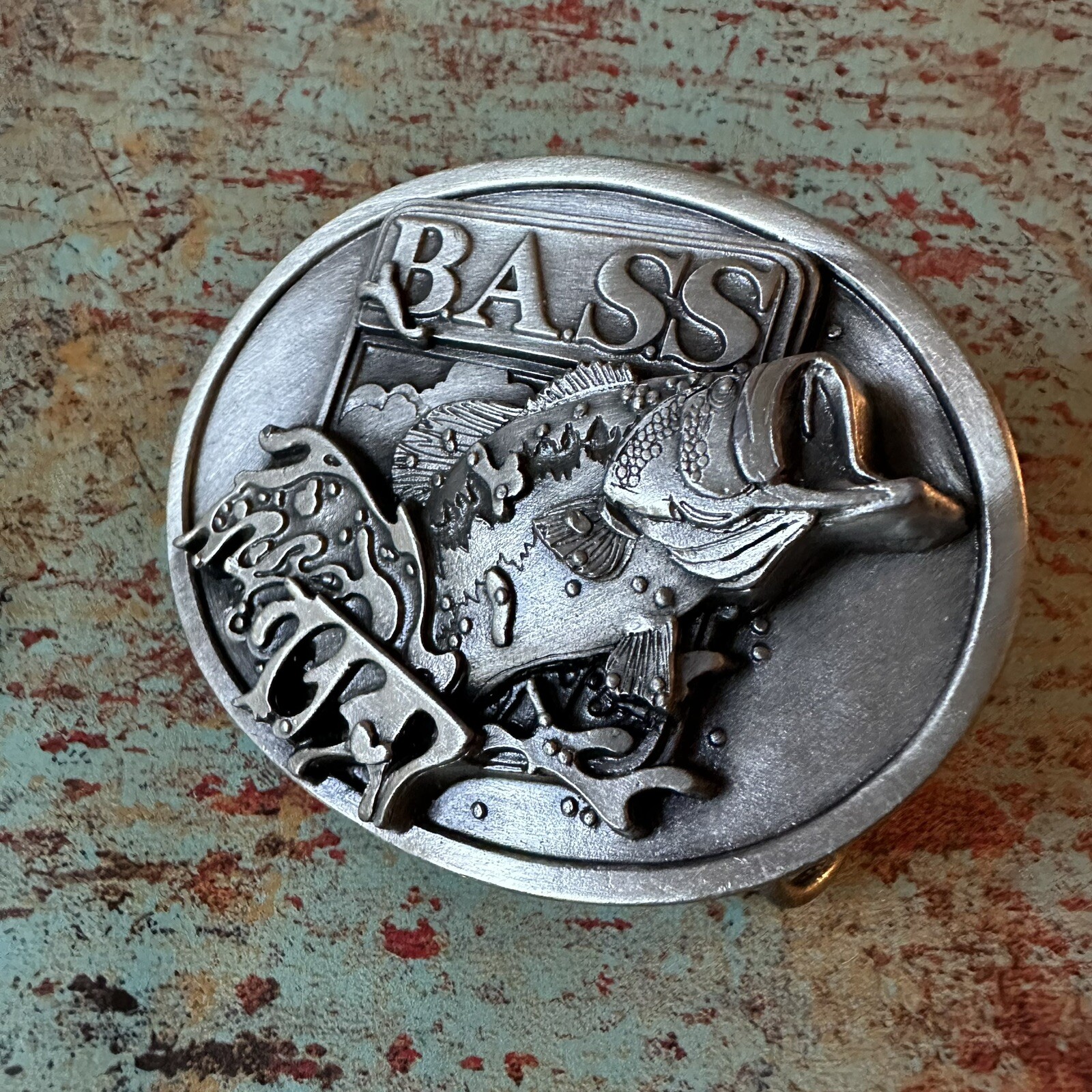 Men’s Vntg Large Mouth BASS Fish Silver-tone Belt Buckle MADE IN U.S.A. Fishing