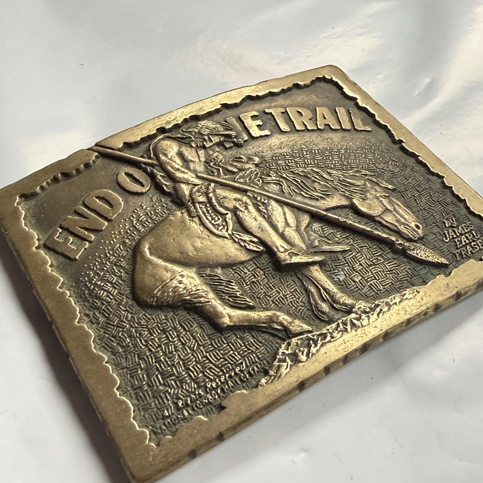 Vintage Award Design Medals Belt Buckle Mens Brass End of the Trail Fraser 70s
