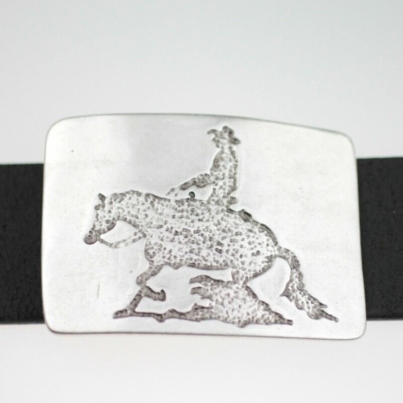 Cowboy Equestrian Rectangle Belt Buckle in Antique Silver, Rustic Western Buckle