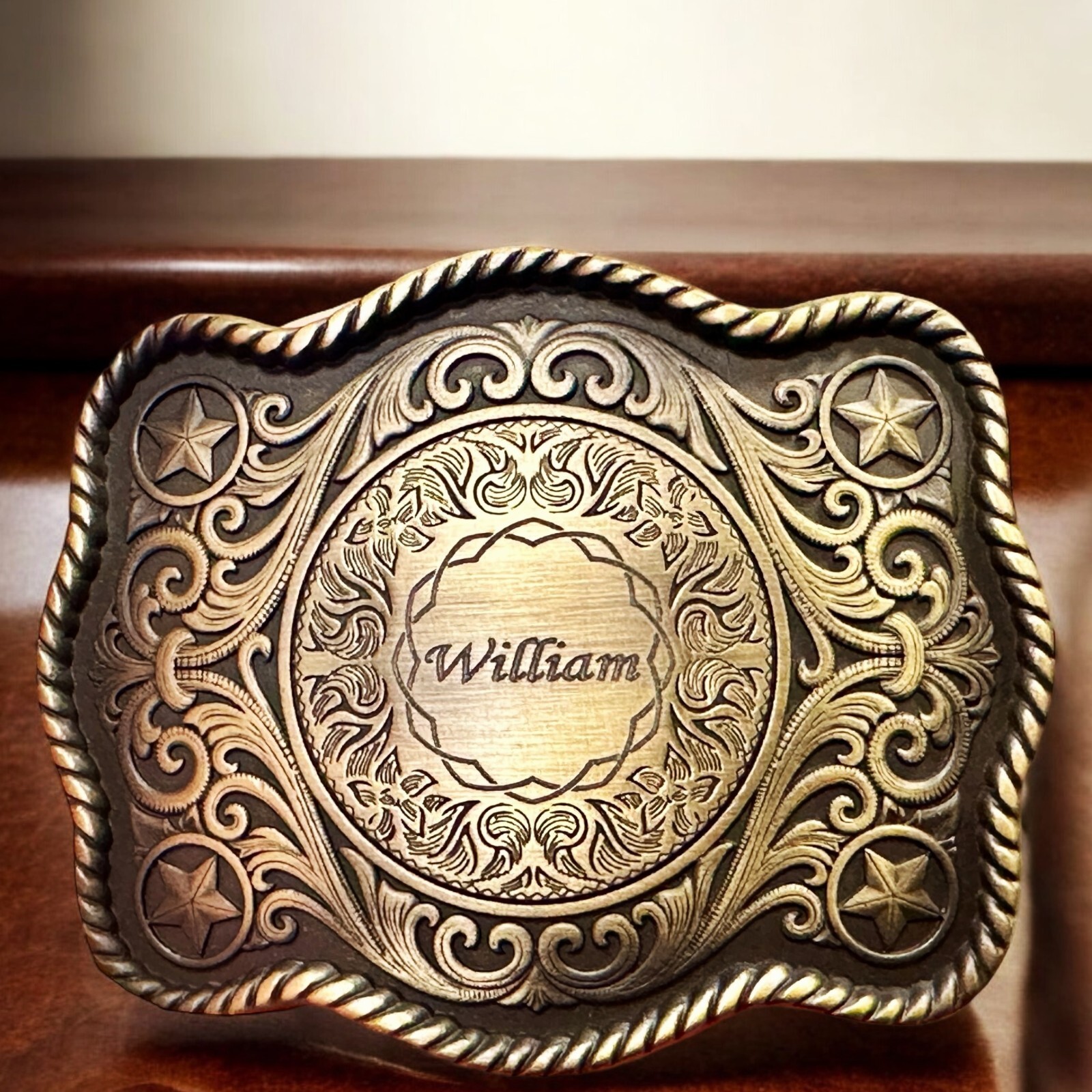 Engraved Brass Belt Buckle Custom Personalized Monogrammed Western Buckle