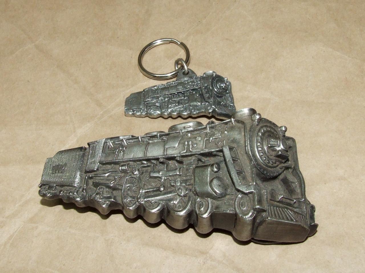 VTG 1978 Bergamot Brass Works Locomotive Train Belt Buckle Matching &rsquo;87 Keychain
