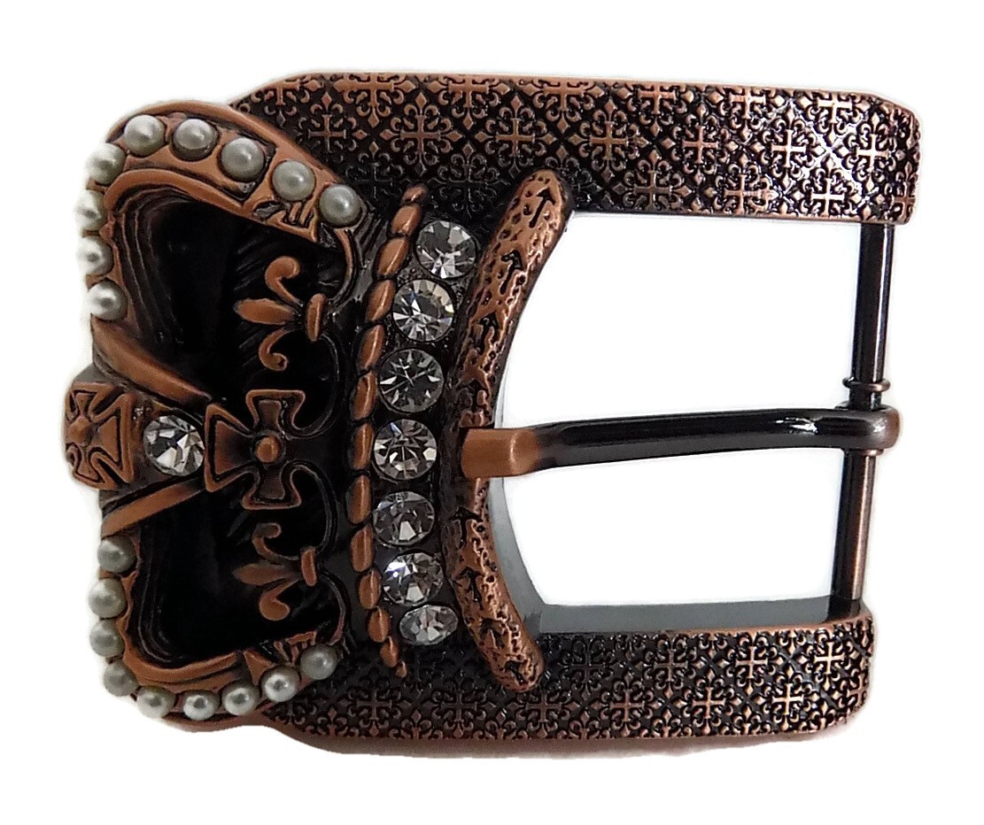 WASHED UP HOLLYWOOD #072BZ BRONZE PLATE KING TUT 1.5&Prime; BUCKLE PEARLS/CRYSTALS NWT