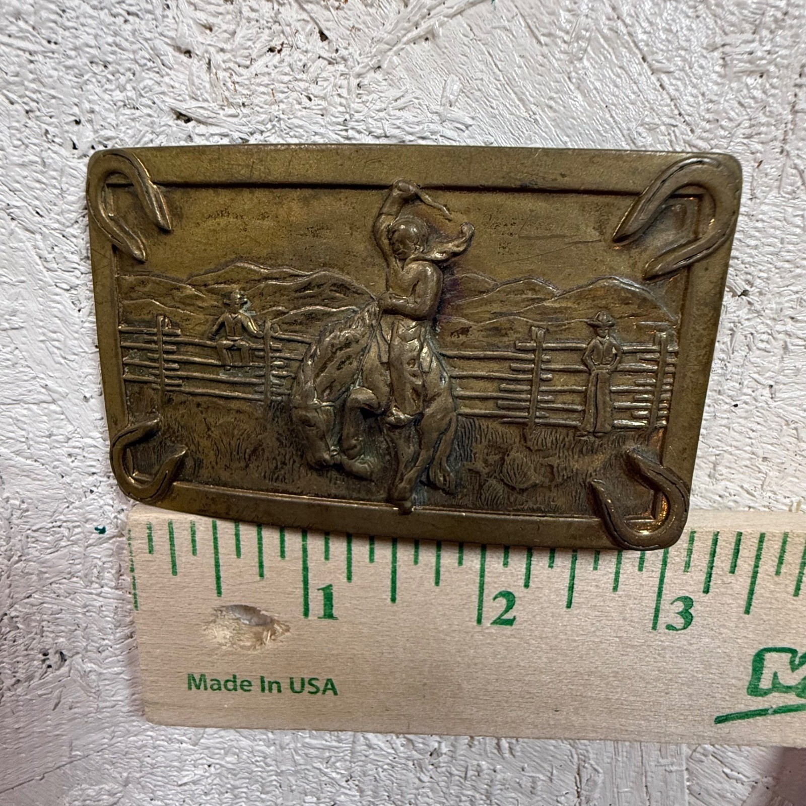Vintage Justin Belt Co. Rodeo Cowboy Bucking Horse Belt Buckle Fort Worth, Texas