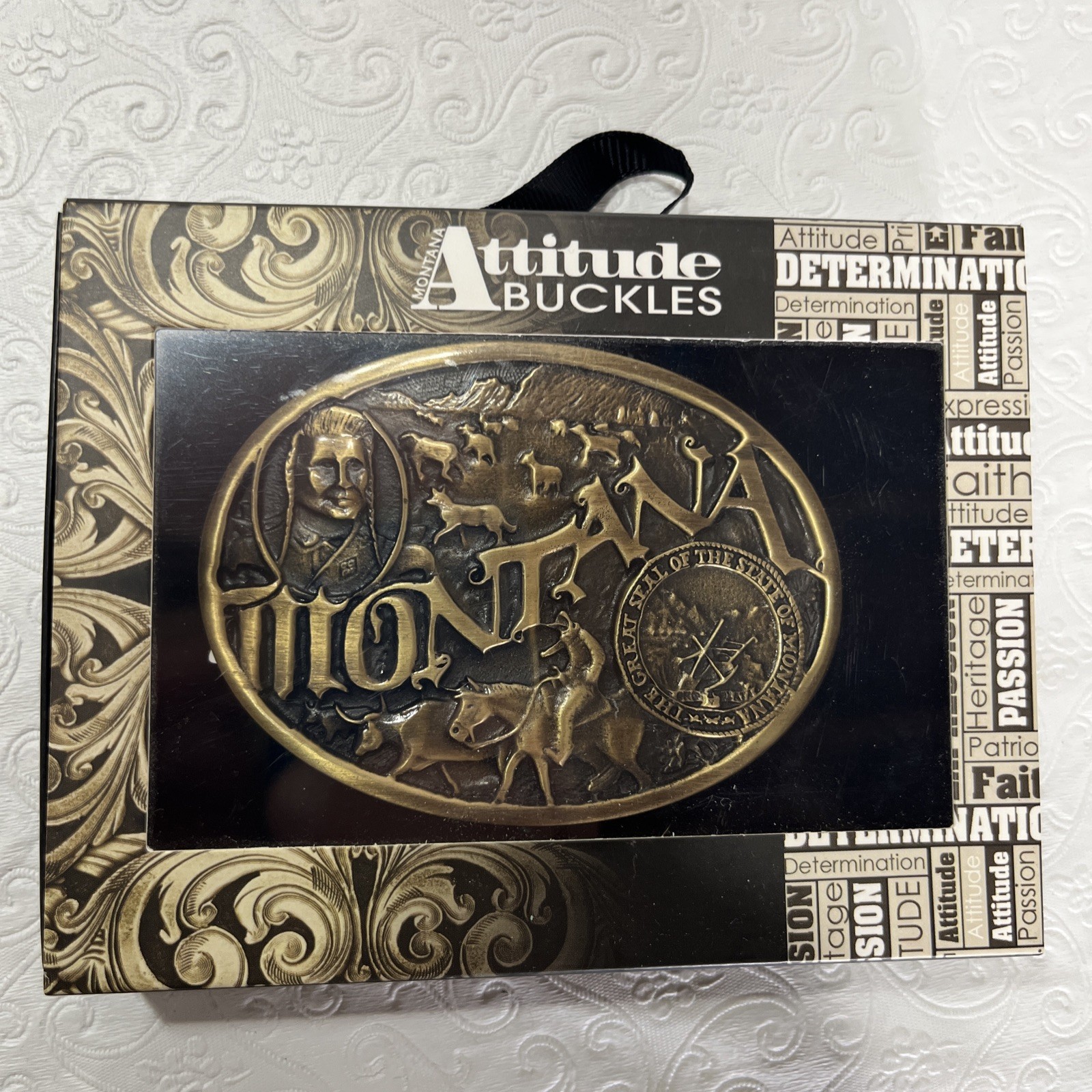 Montana Silversmiths Attitude Buckles Montana State New Unopened Box 1.5 in Belt