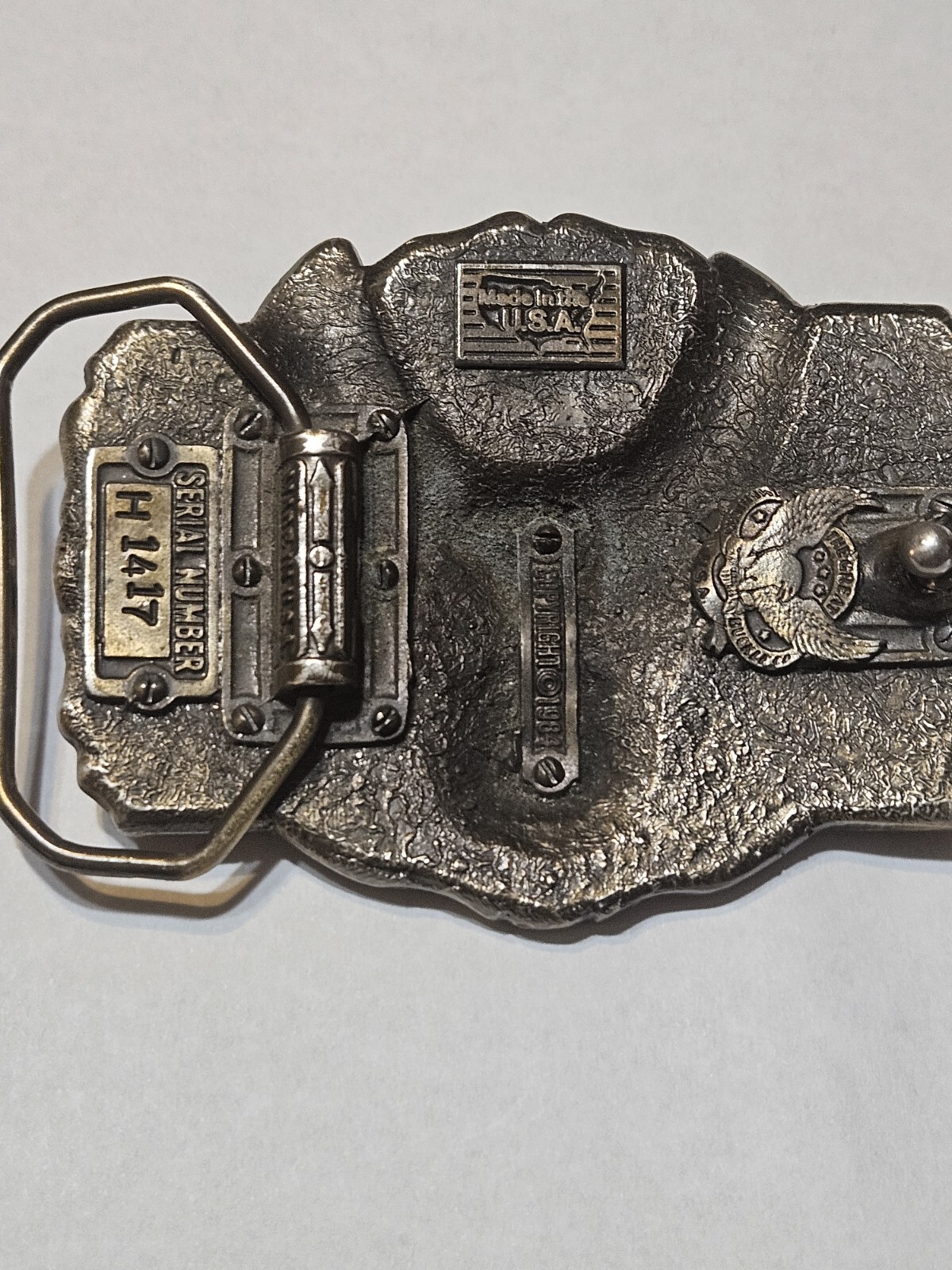 Vtg Belt Buckle Metal Eagle 1984 Lacqured Ride Made In USA Motorcycle 10811