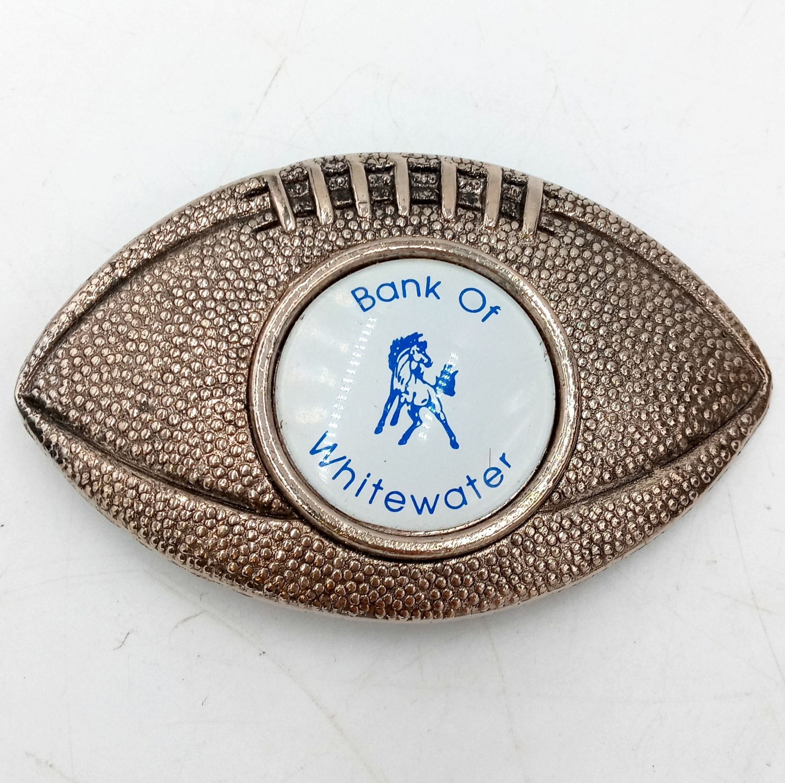 Football Shaped Belt Buckle Whitewater Kansas Bank Horse Western Sports Ks