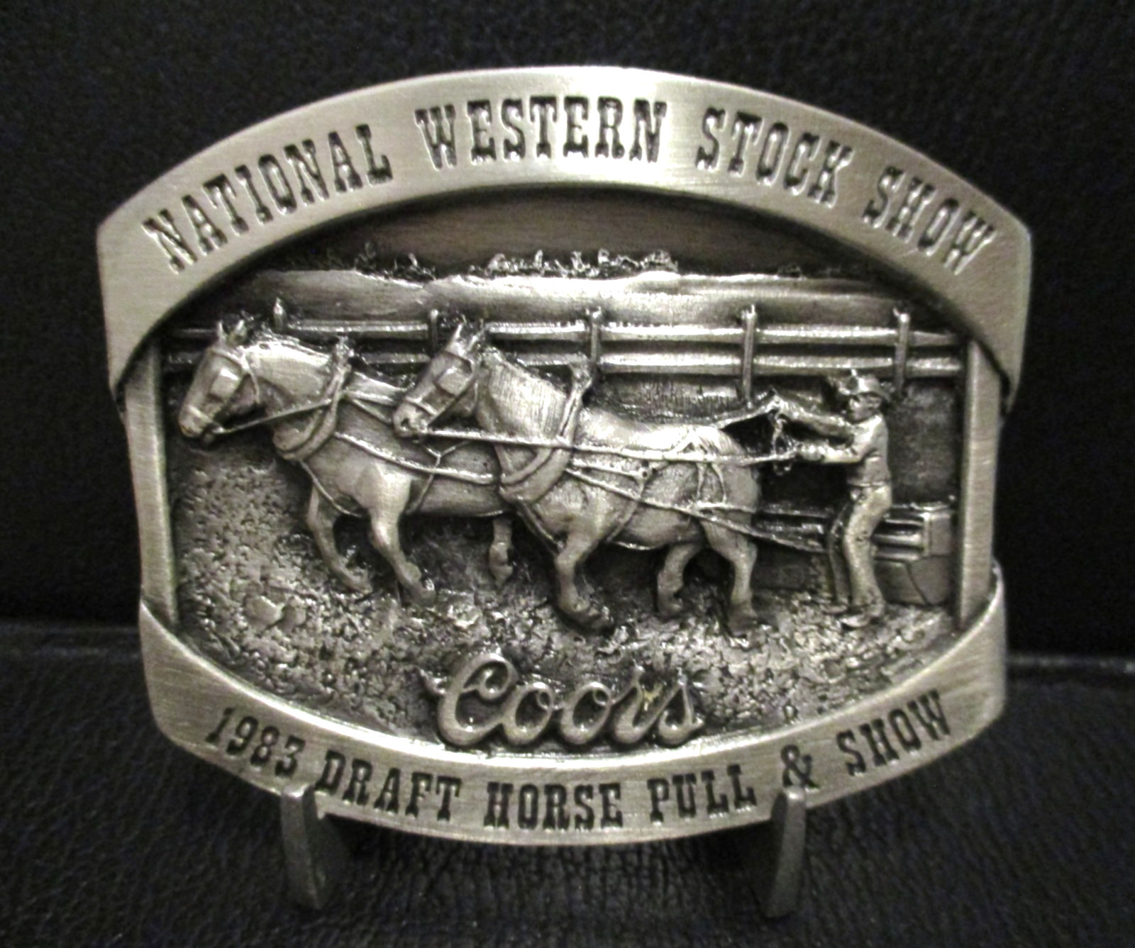 Coors Beer National Western Stock Show Belt Buckle 1983 Draft Horse Pull Show LE