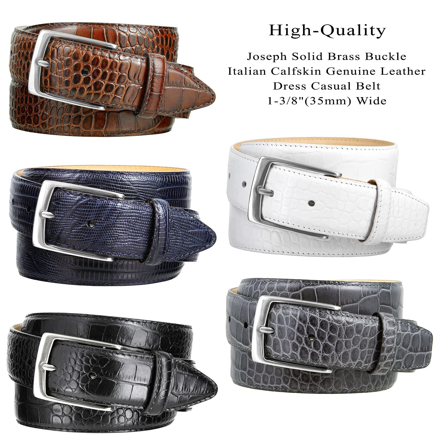 Joseph_Nickel Finish Buckle Genuine Full-Grain 32, Nickel Alligator Black